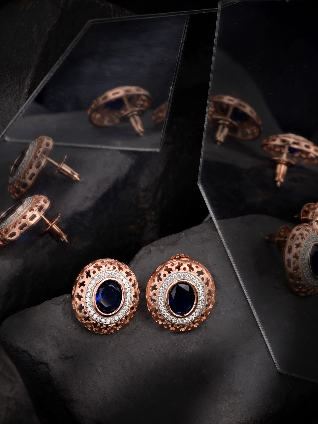 

Saraf RS Jewellery Rose Gold Blue Contemporary Studs Earrings