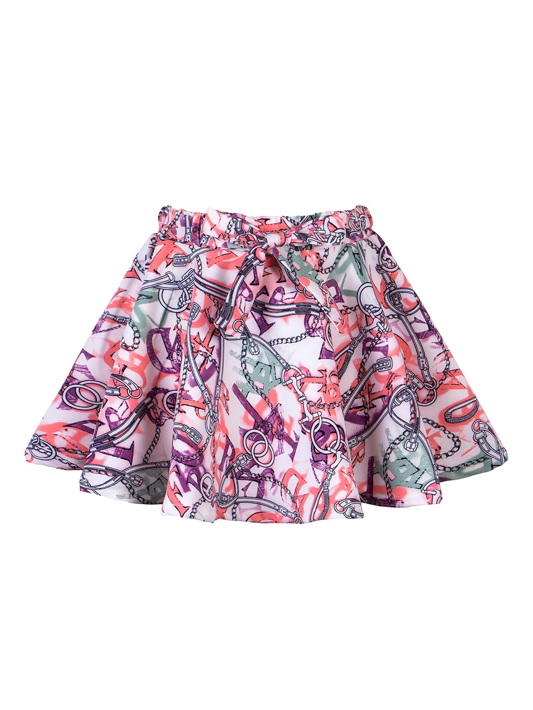 

Hunny Bunny Girls Peach-Coloured & Purple Abstract Printed Flared Knee-Length Skirt With Attached Shorts