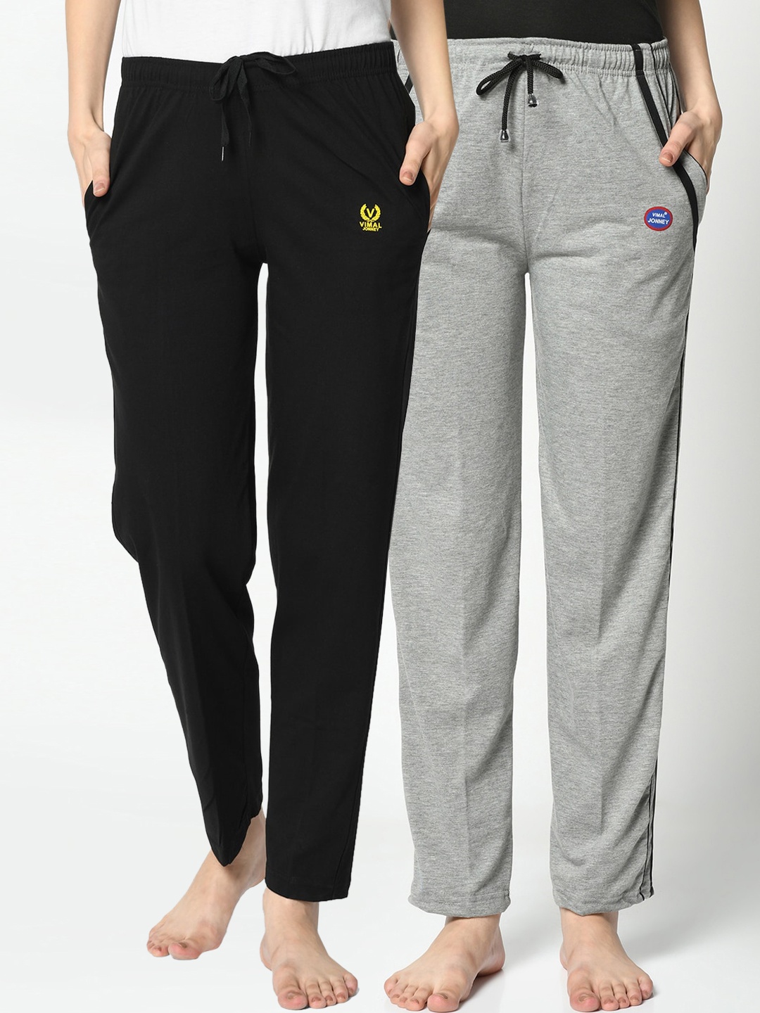

VIMAL JONNEY Women Pack Of 2 Solid Lounge Pants, Black