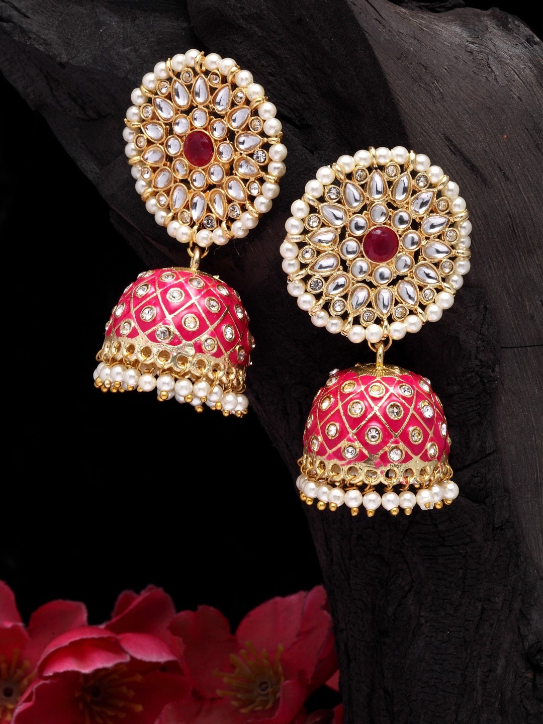 

Moedbuille Pink Contemporary Jhumkas Earrings