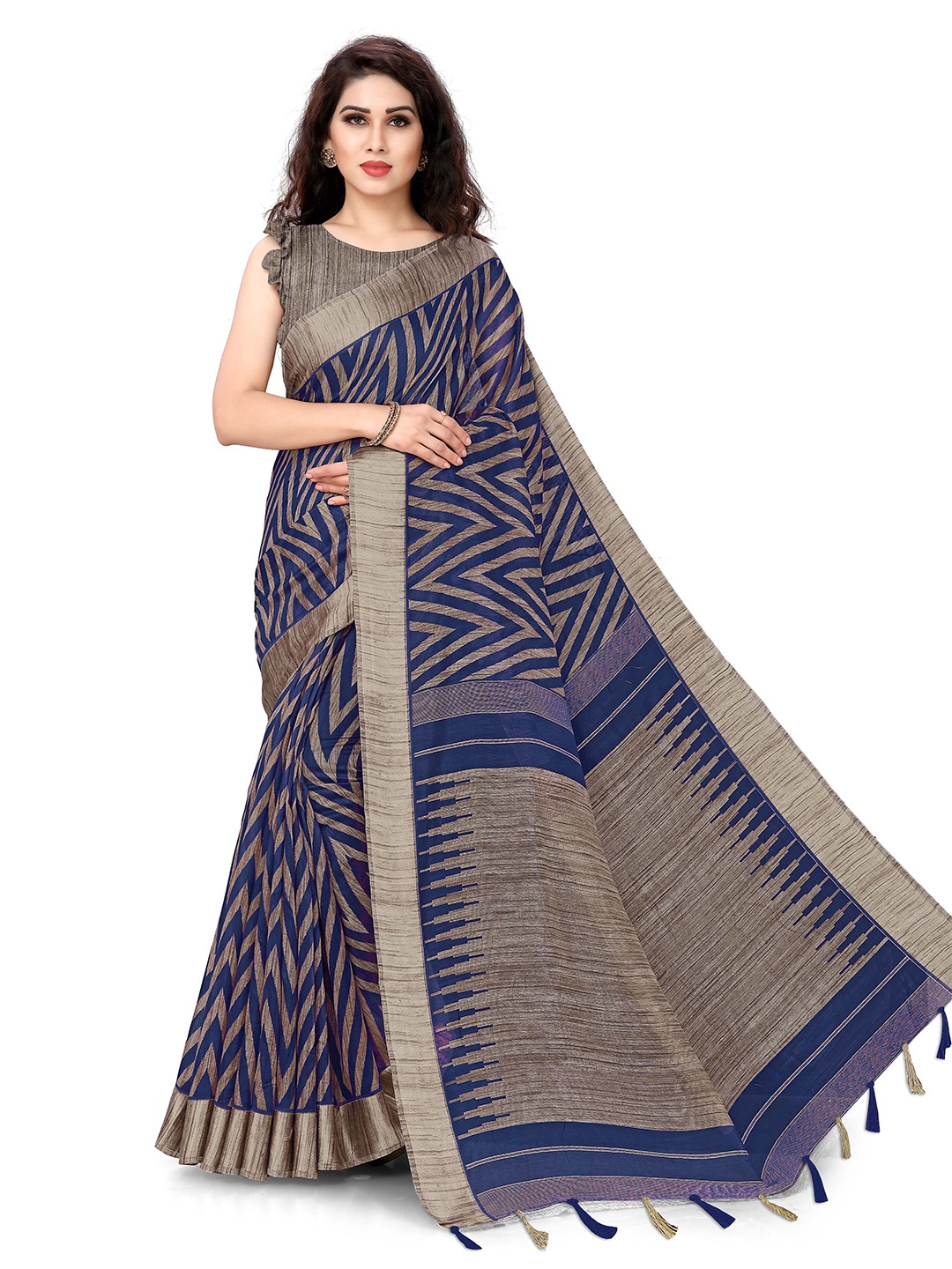 

KALINI Blue & Taupe Leheriya Saree