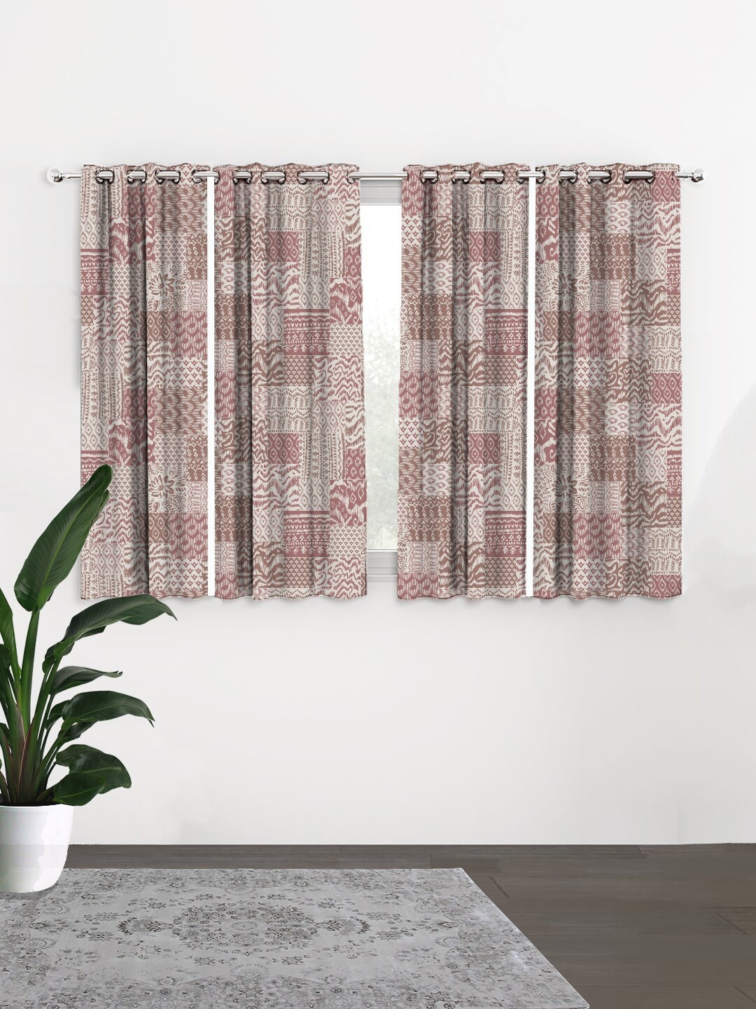 

HOUZZCODE White & Grey Set of 4 Black Out Window Curtain