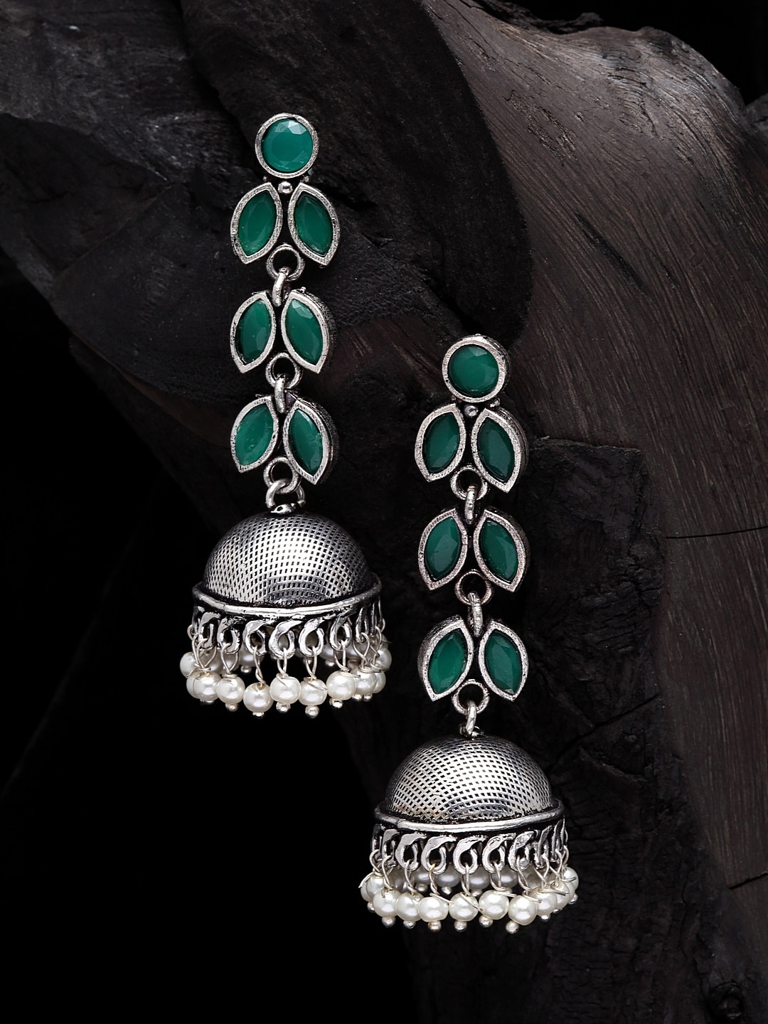 

Moedbuille Green Contemporary Jhumkas Earrings