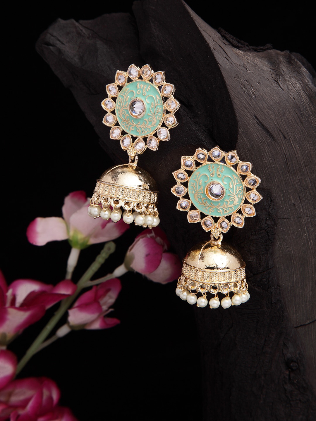 

Shining Diva Green Contemporary Jhumkas Earrings