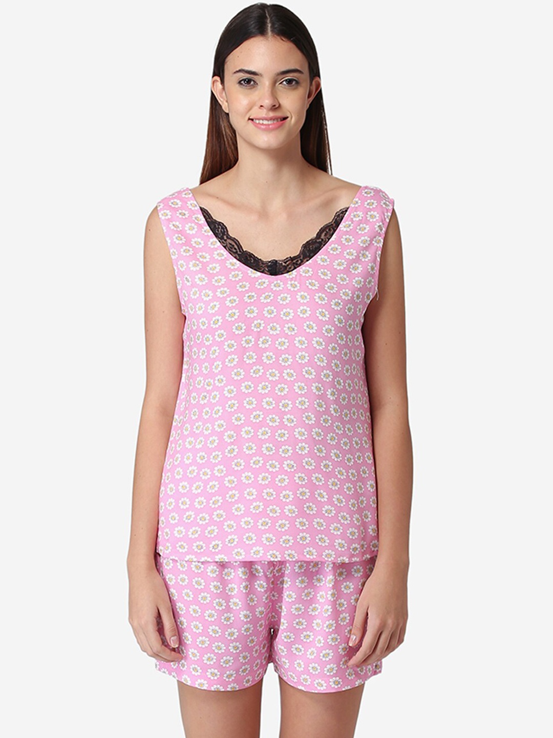 

Fluffalump Women Pink & White Printed Night Suit