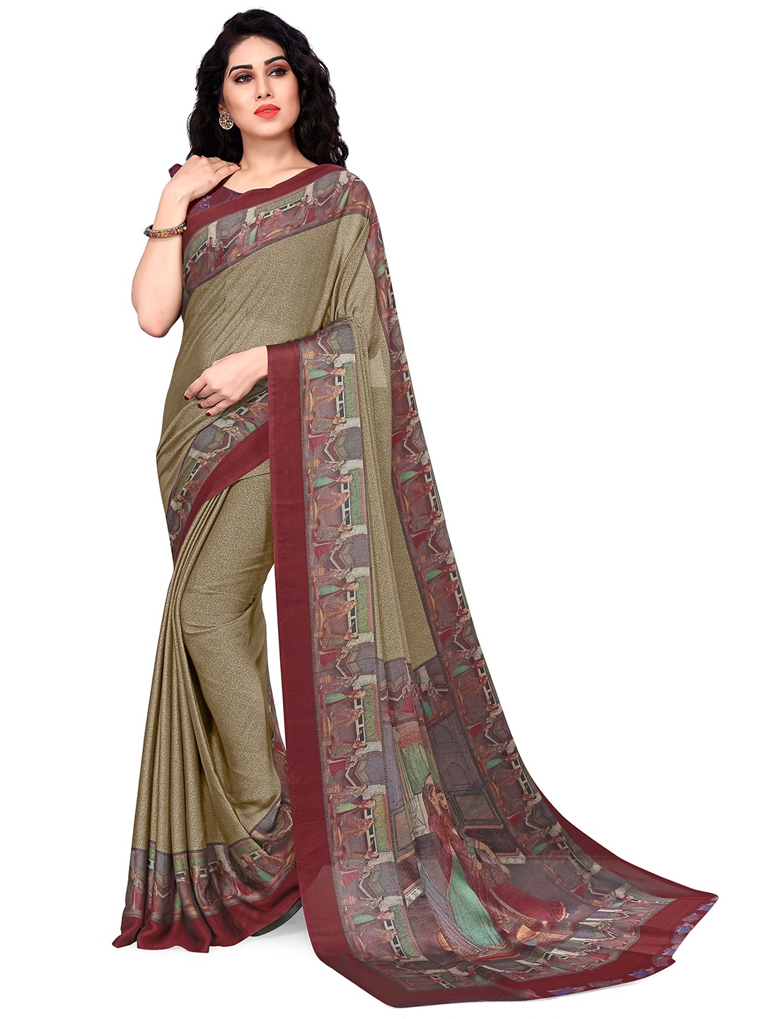 

KALINI Brown & Maroon Ethnic Motifs Saree