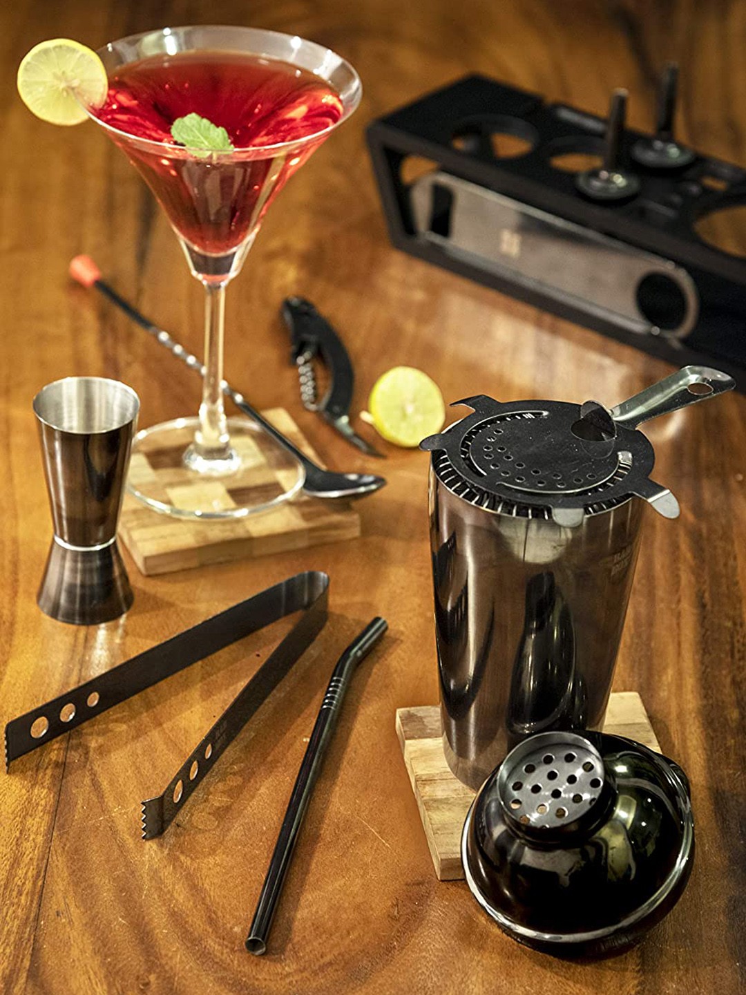 

BAR BOX Set Of 11 Black & Silver-Toned Solid Barware Tool Set