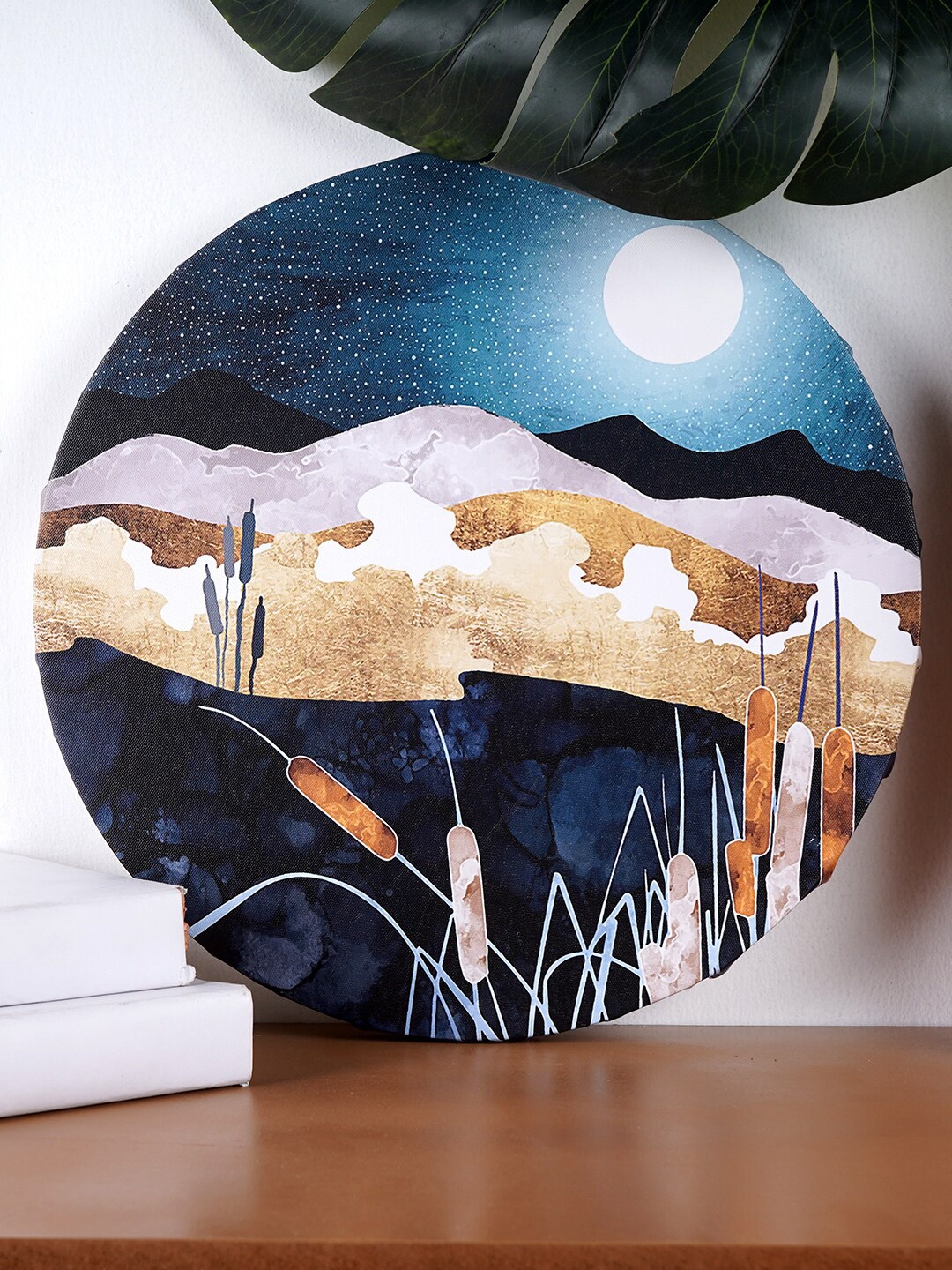 

THE ARTMENT Blue & Beige Dusk To Dawn Landscape Round Canvas Small Wall Art