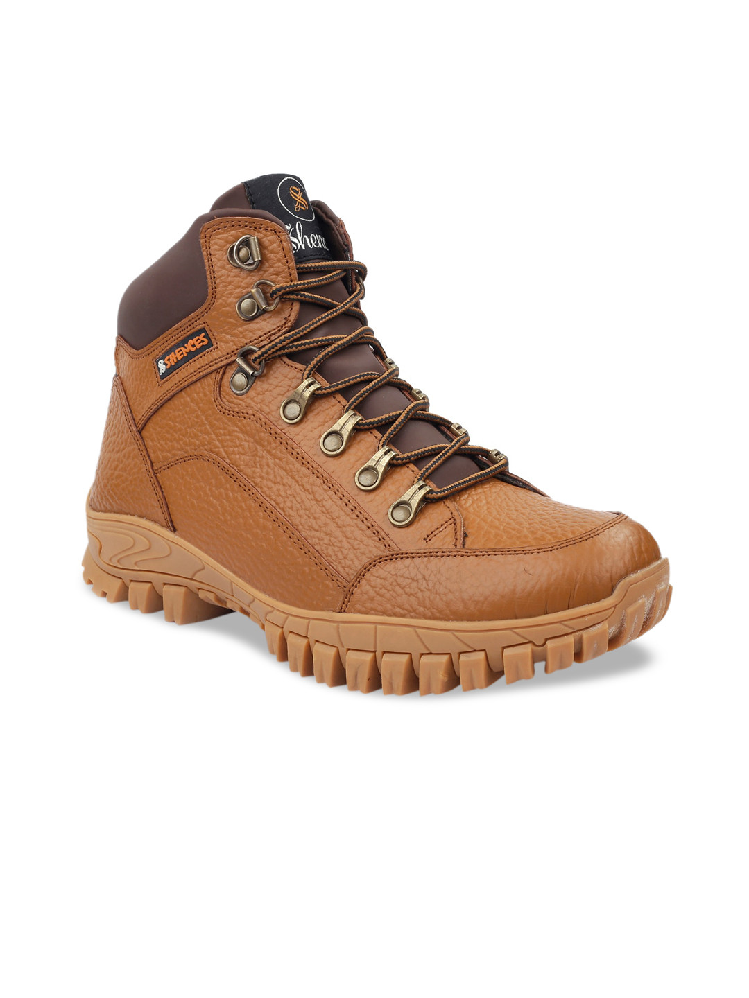 

SHENCES Men Tan Brown Leather Flat Boots