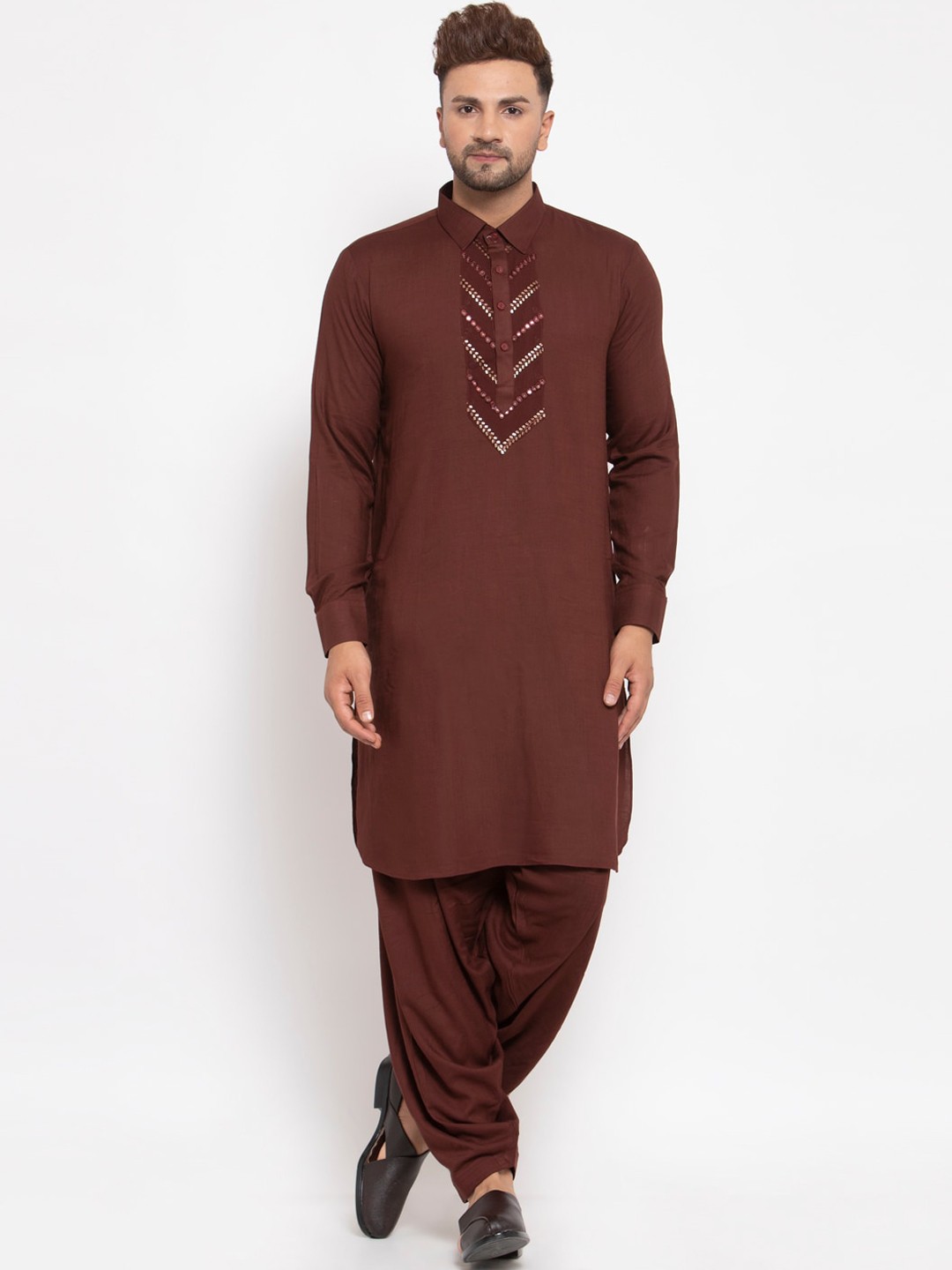 

MAXENCE Men Tan Linen Kurta with Dhoti Pants