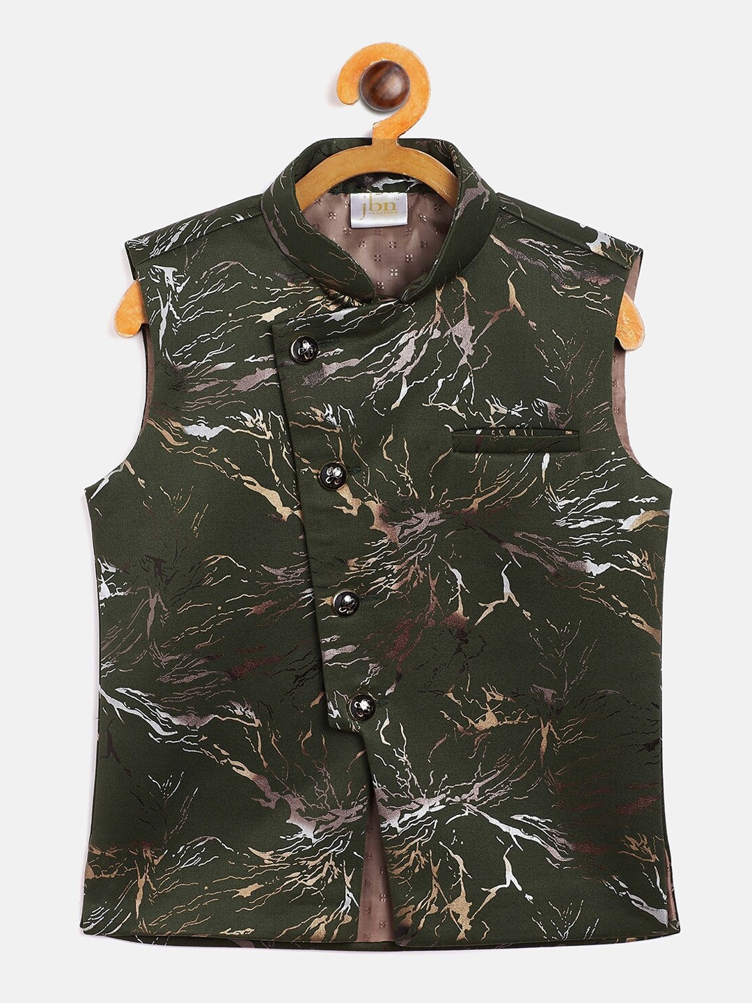 

JBN Creation Boys Green Printed Nehru Jacket