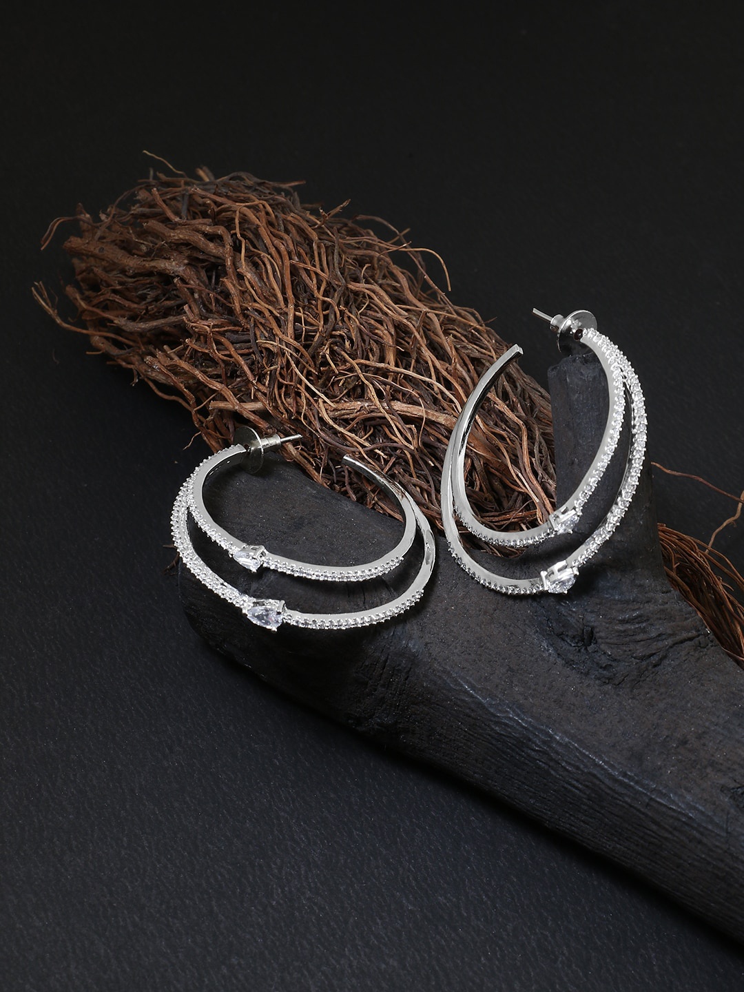 

Adwitiya Collection Silver Rhodium Plated Hoop Earrings