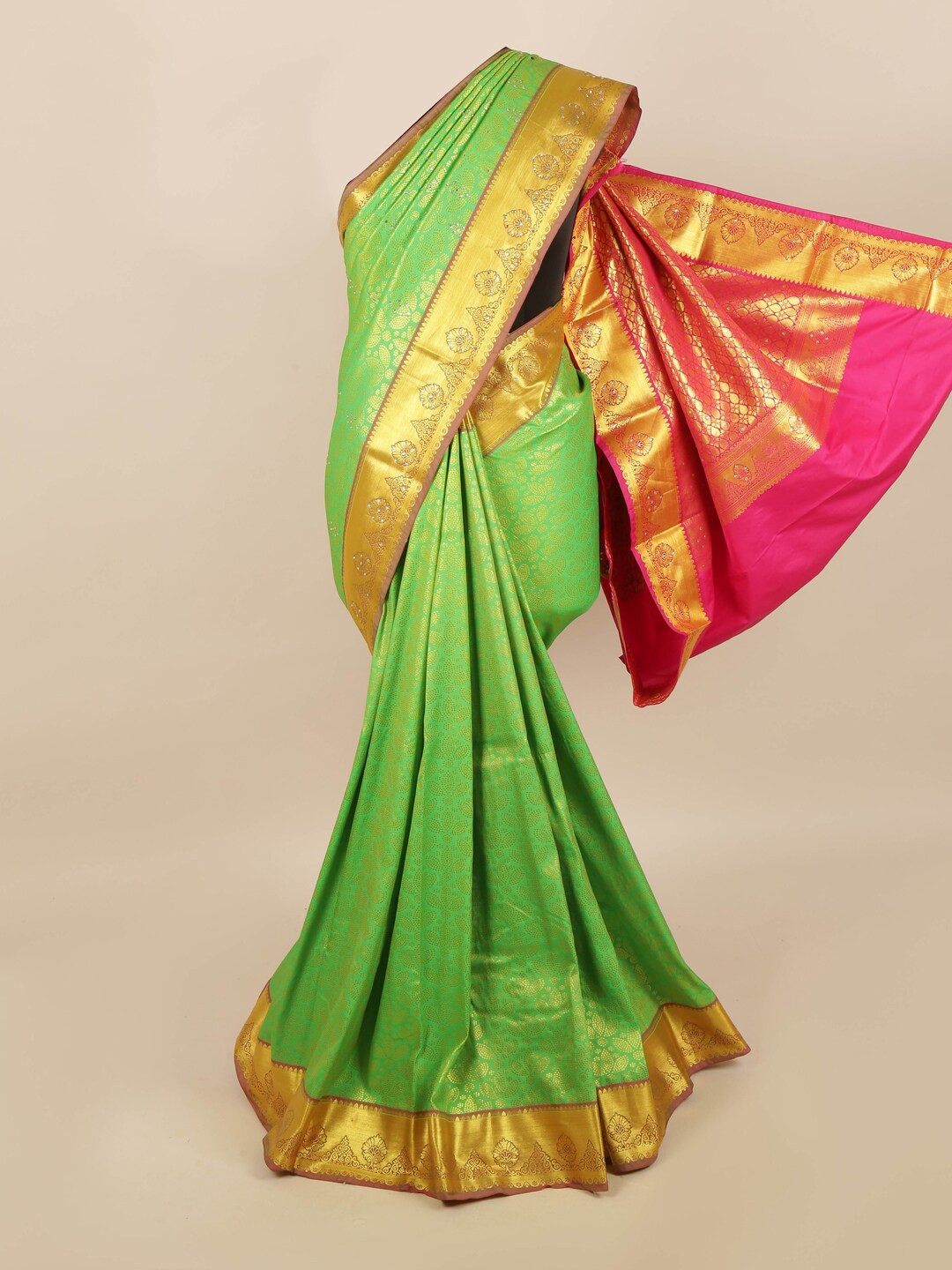 

Pothys Green & Pink Floral Saree
