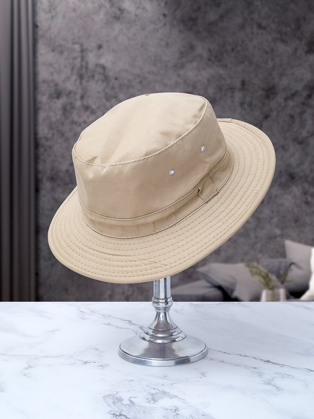 

Golden Peacock Men Beige-Coloured Woven Design Round Umpire Sun Hat