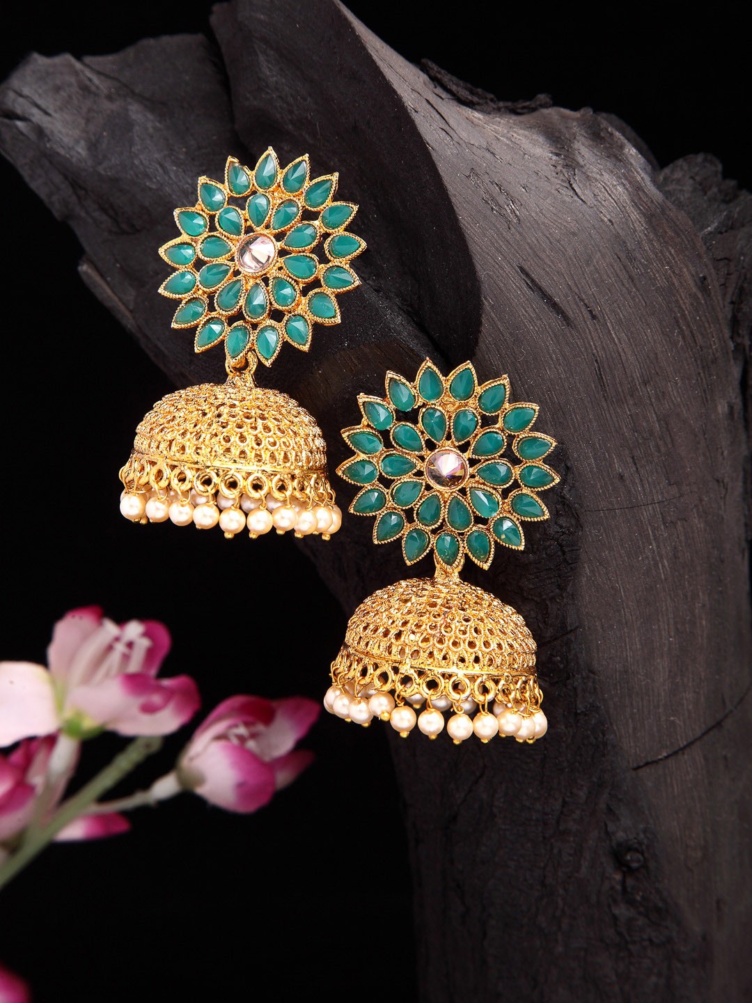 

Shining Diva Gold-Toned Contemporary Jhumkas Earrings