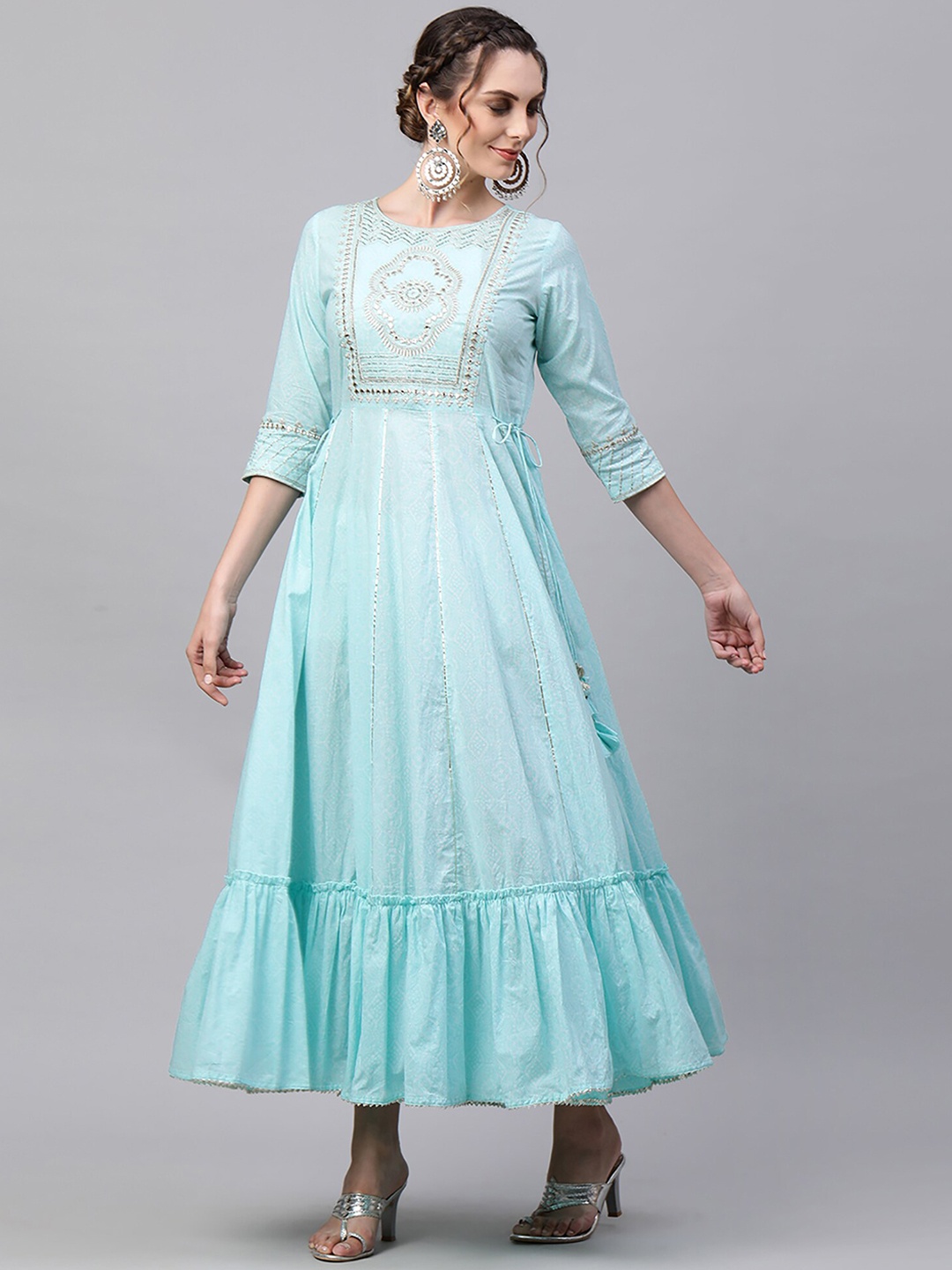 

Indo Era Women Blue Yoke Design Anarkali Kurta