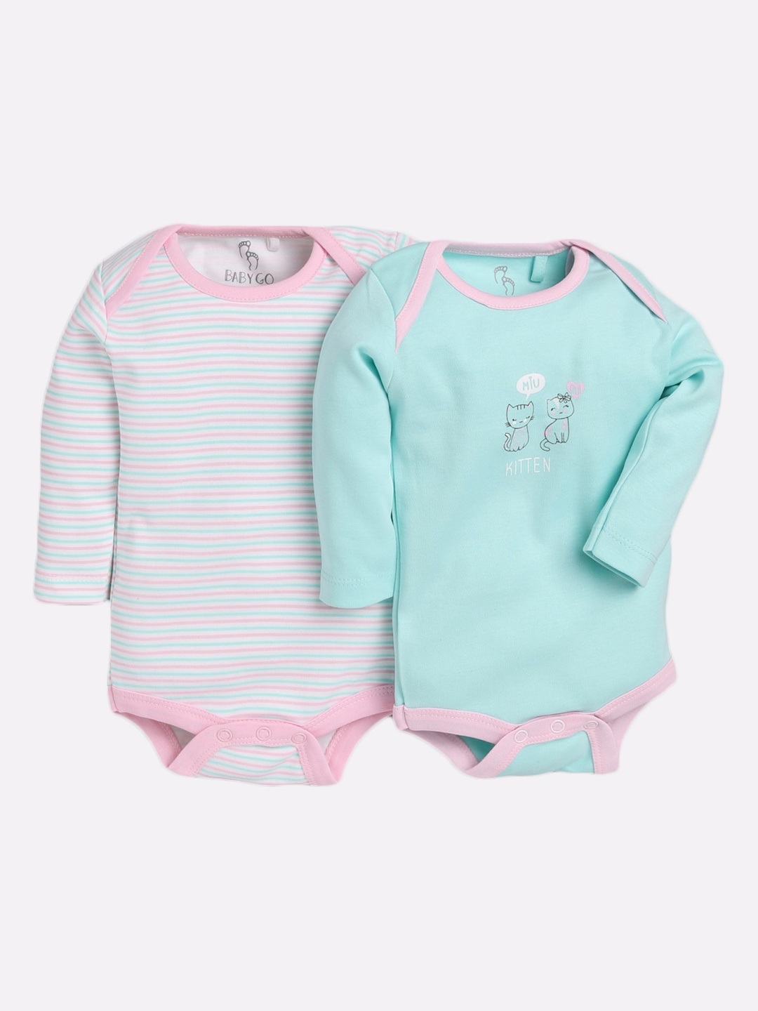 

BABY GO Infant Girls Pack Of 2 Pure Cotton Bodysuits, Green