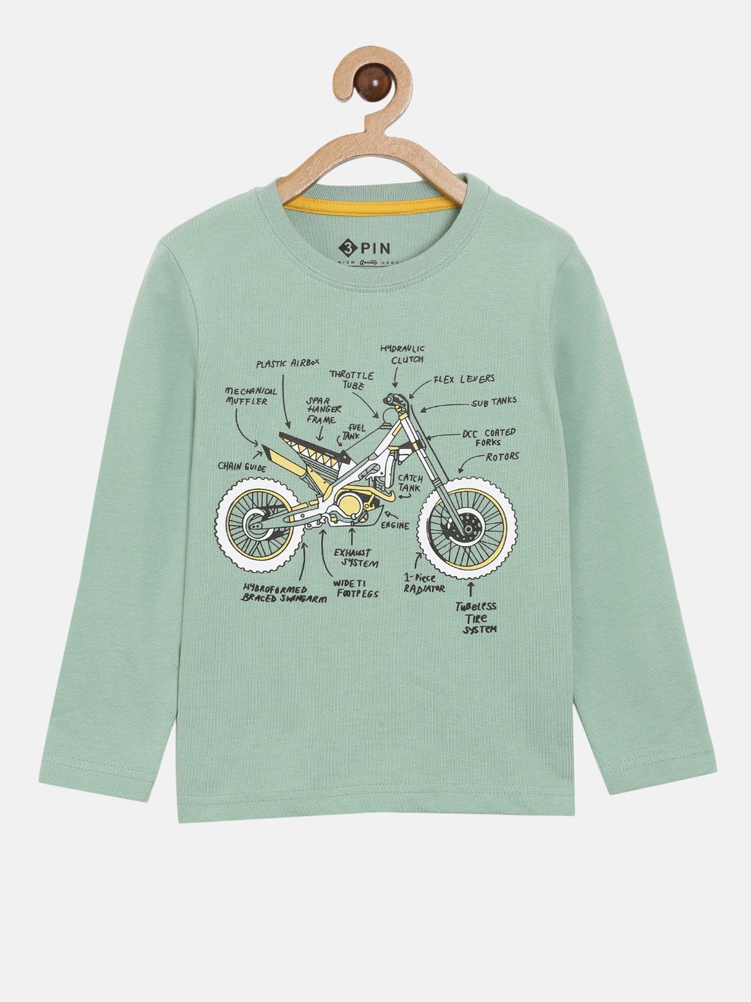 

3PIN Boys Green Printed Applique T-shirt