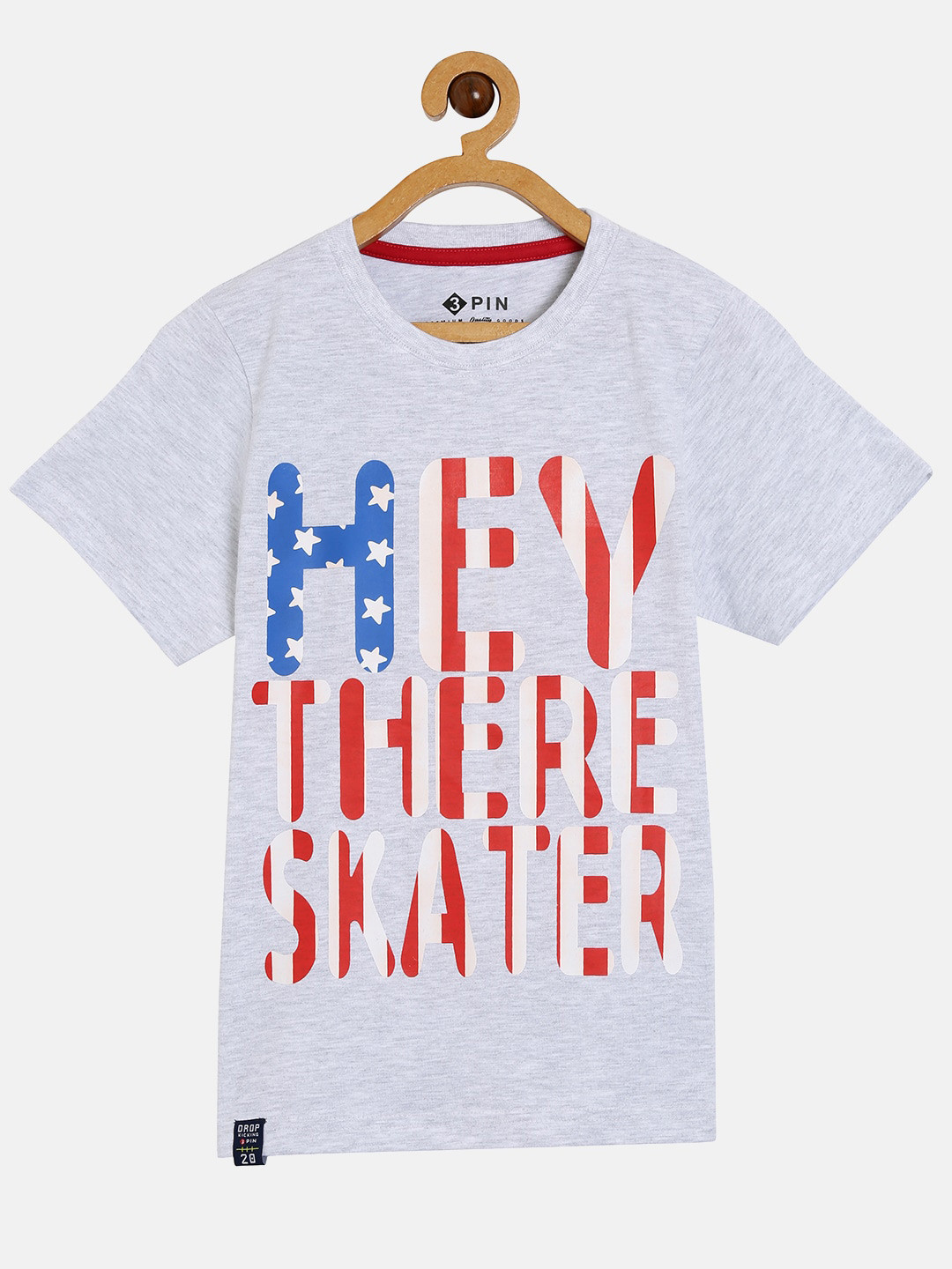 

3PIN Boys Grey Typography Printed Extended Sleeves Applique T-shirt