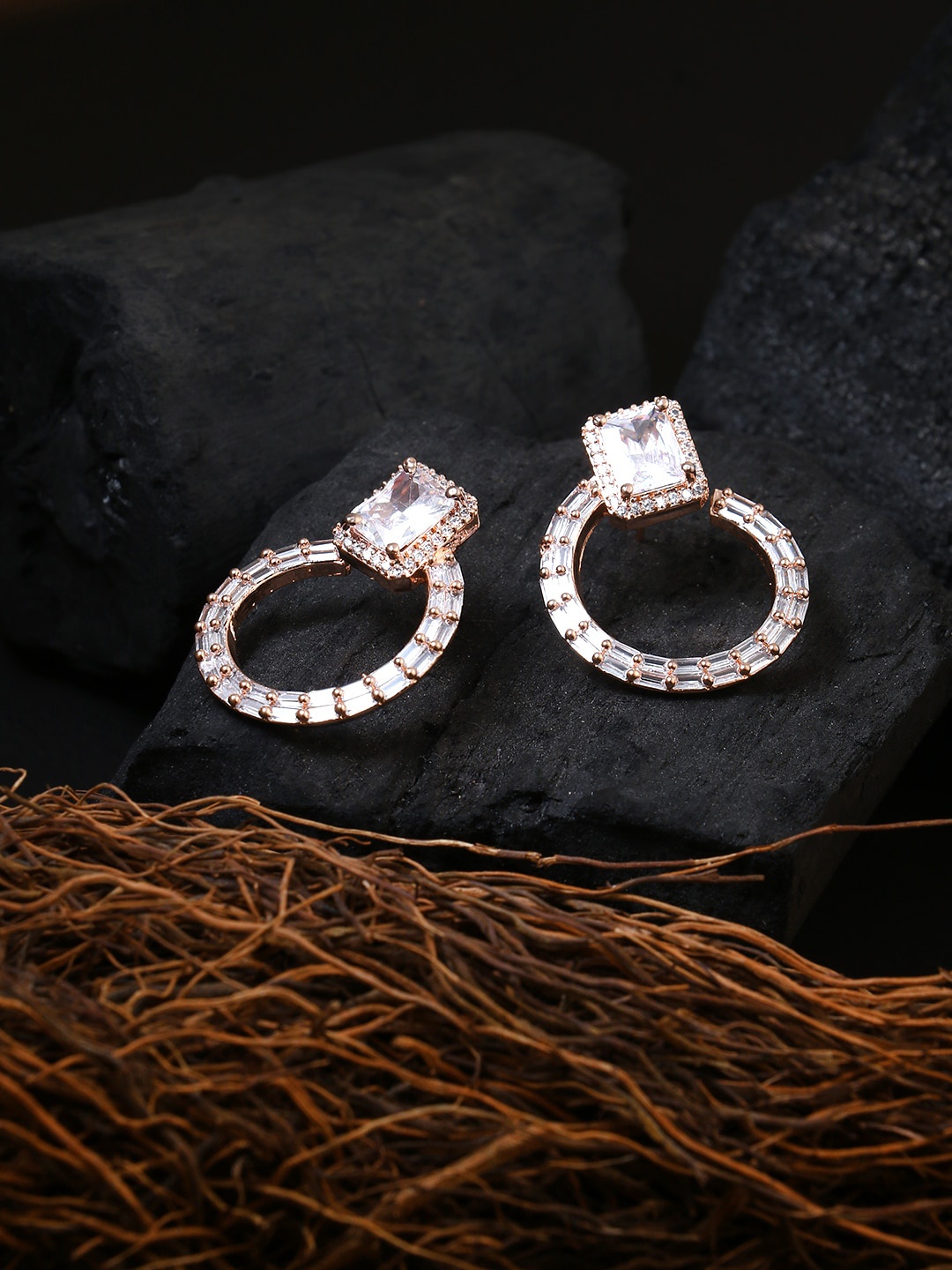 

Adwitiya Collection Rose Gold Plated Drop Earrings
