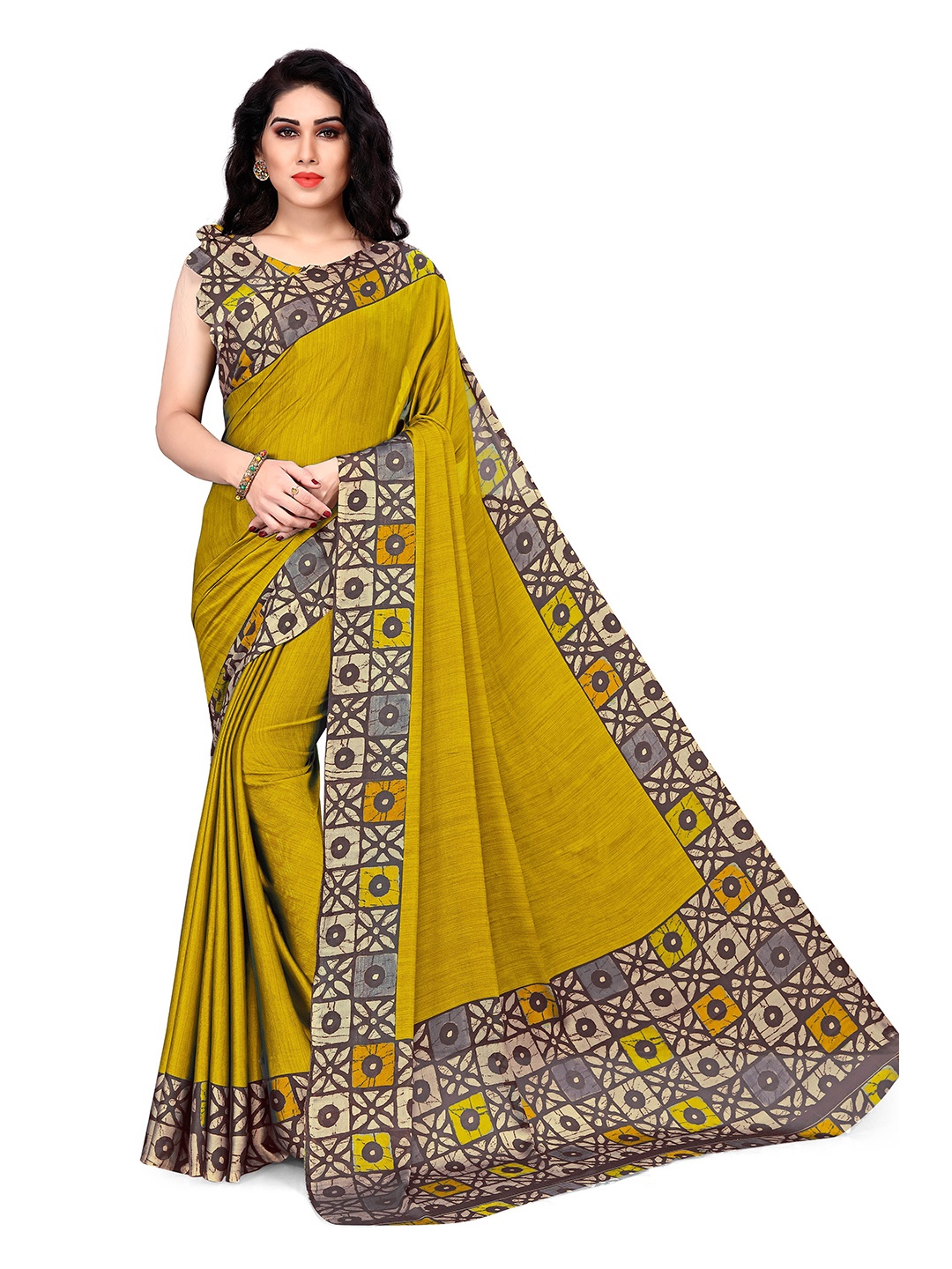 

KALINI Mustard & Black Block Print Saree