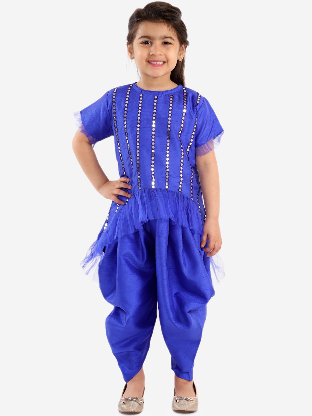 

KID1 Girls Blue Mirror Work Kurta with Dhoti Pants