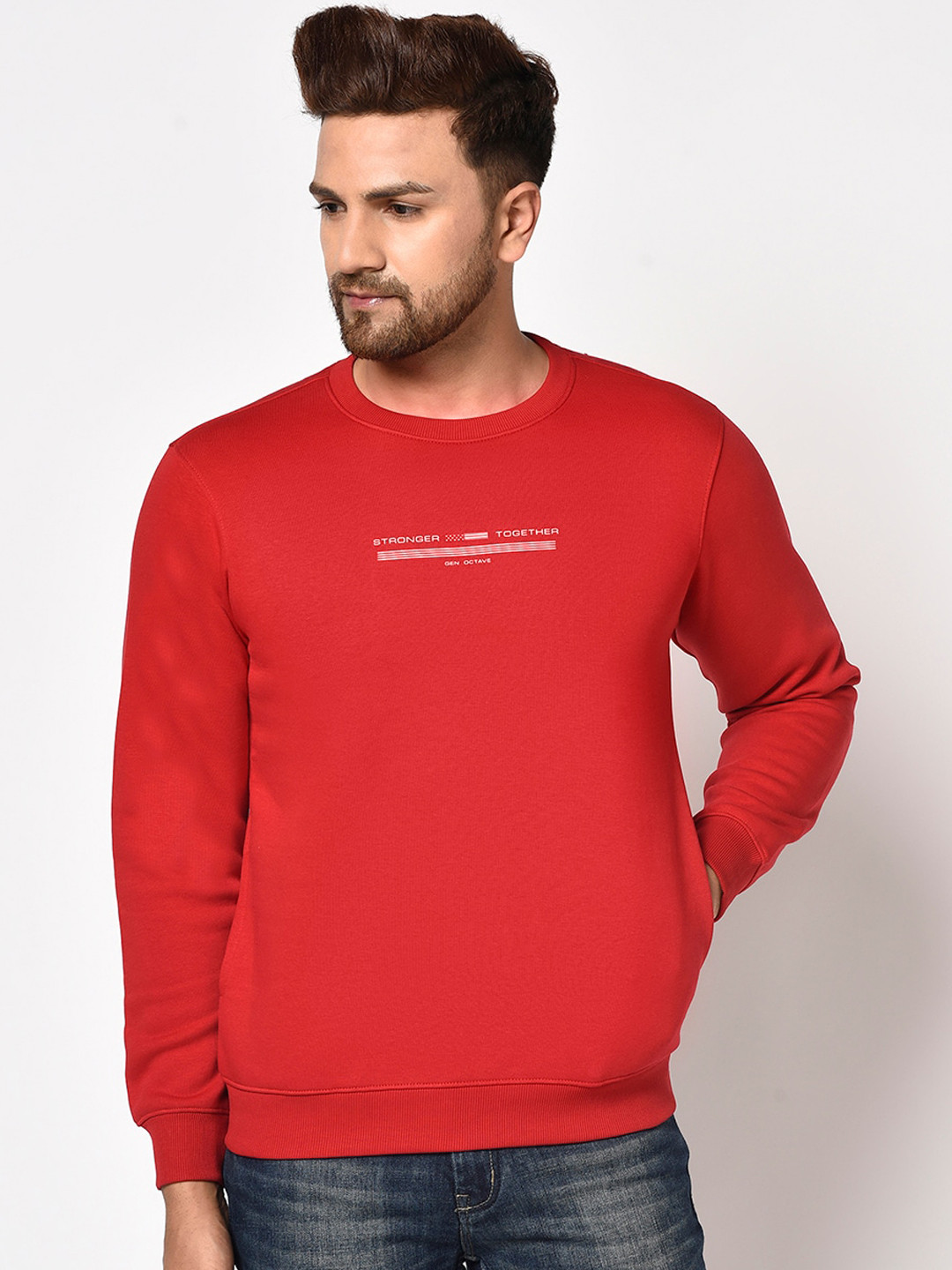

Octave Men Red Solid Sweatshirt