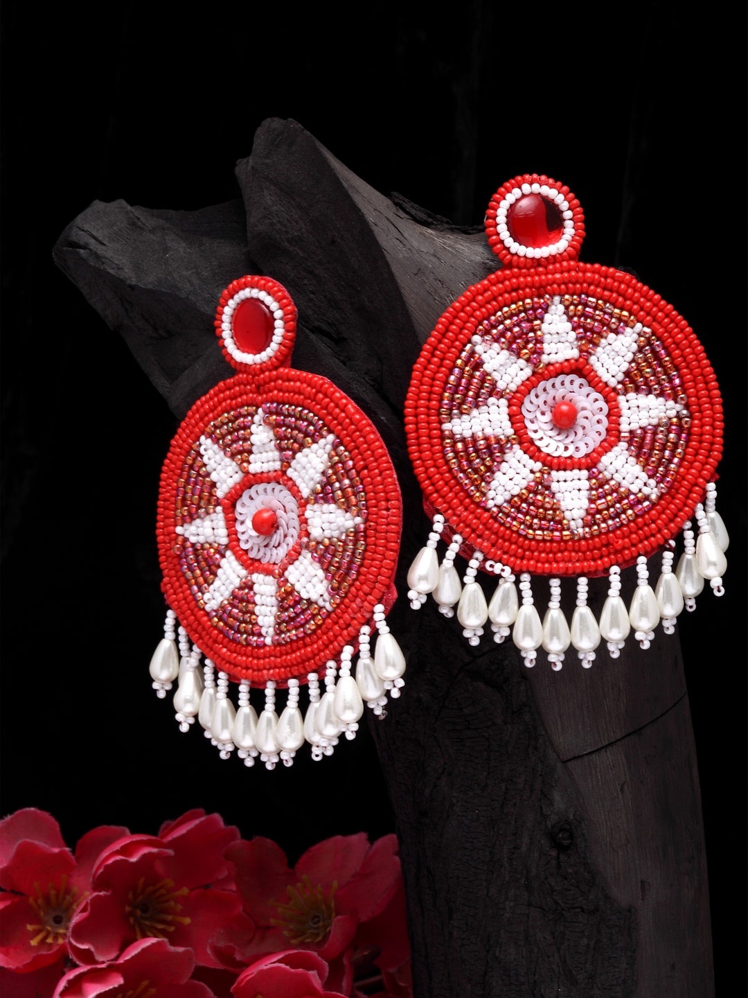 

Moedbuille Red Silver-Plated Contemporary Studs Earrings