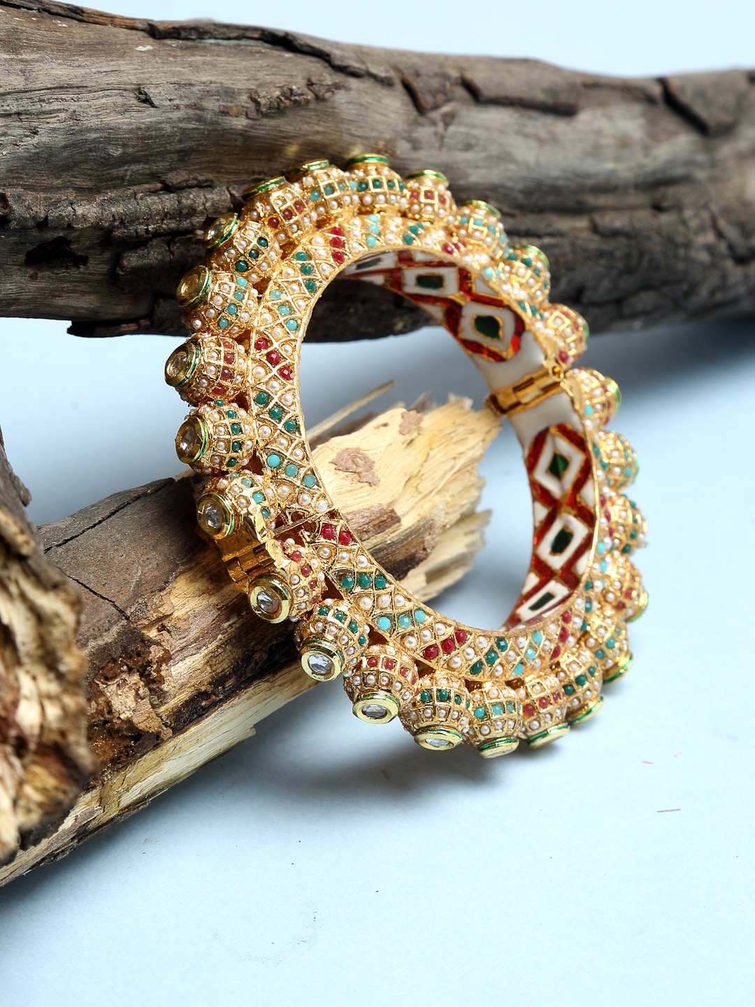 

Ruby Raang Gold-Plated Red Kundan-Studded Embellished Bangle