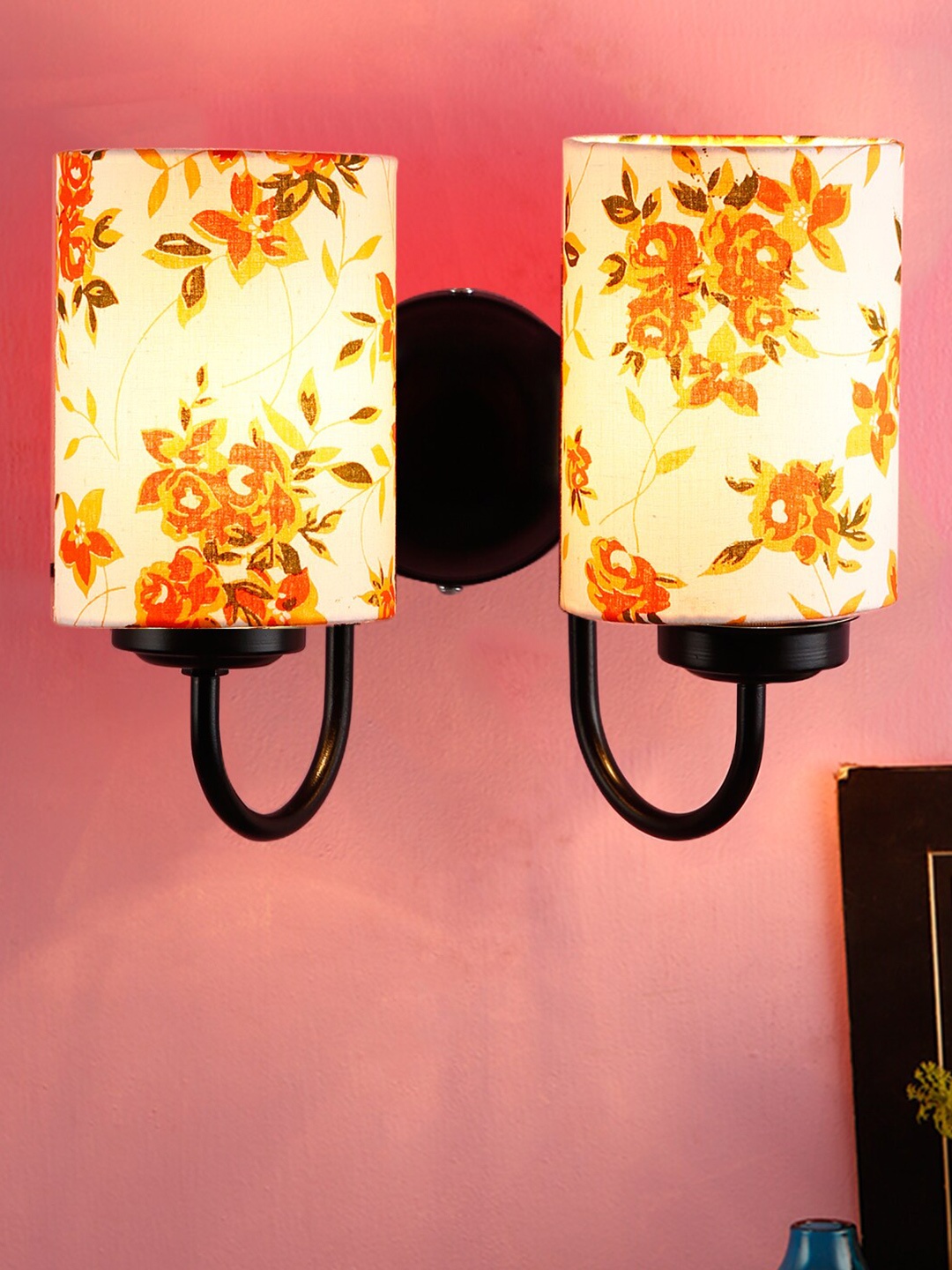 

Devansh White & Orange Printed Traditional Wallchiere Lamp with Shade