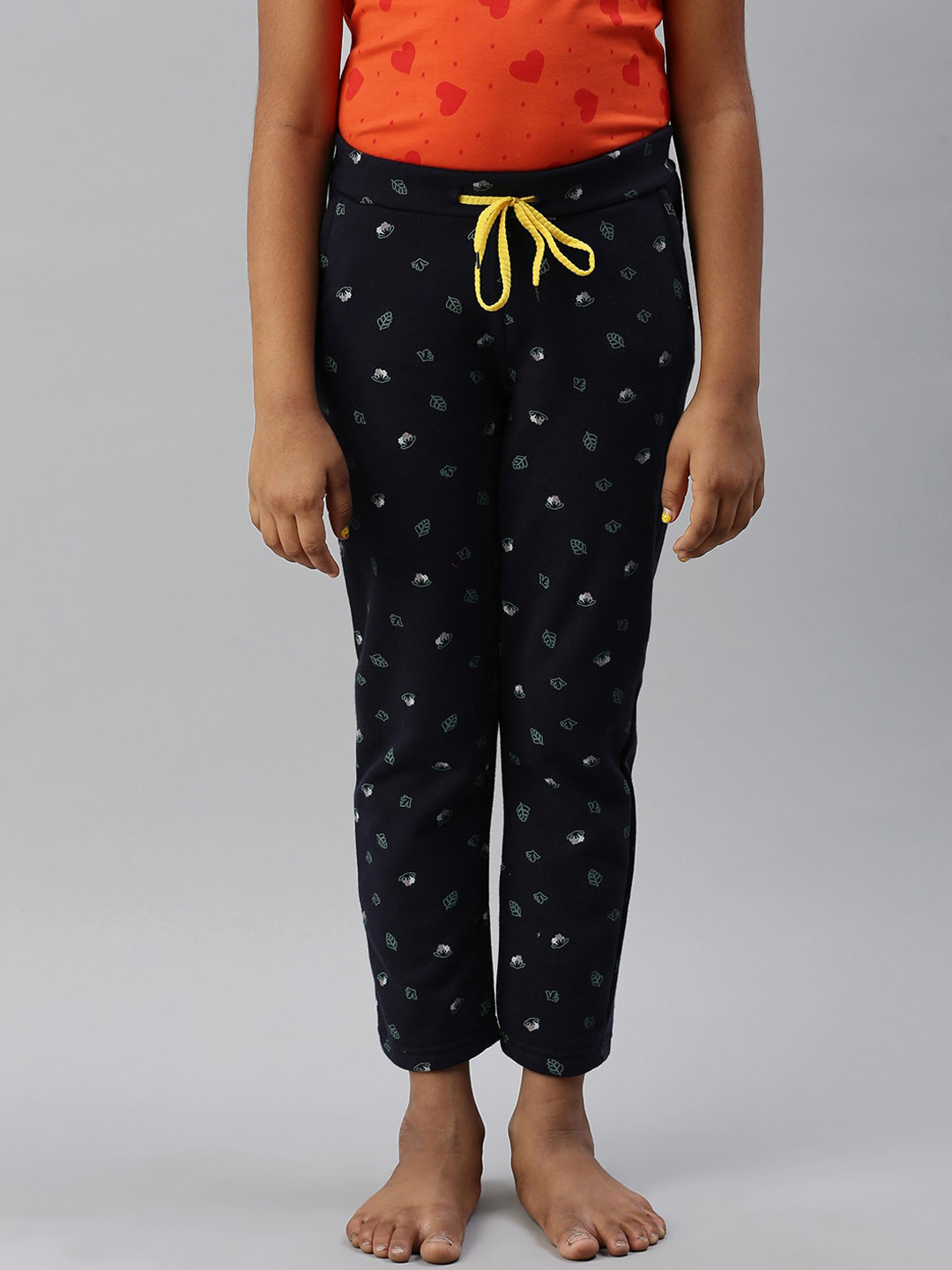 

Kryptic Girls Navy Blue & Green Printed Pure Cotton Lounge Pants