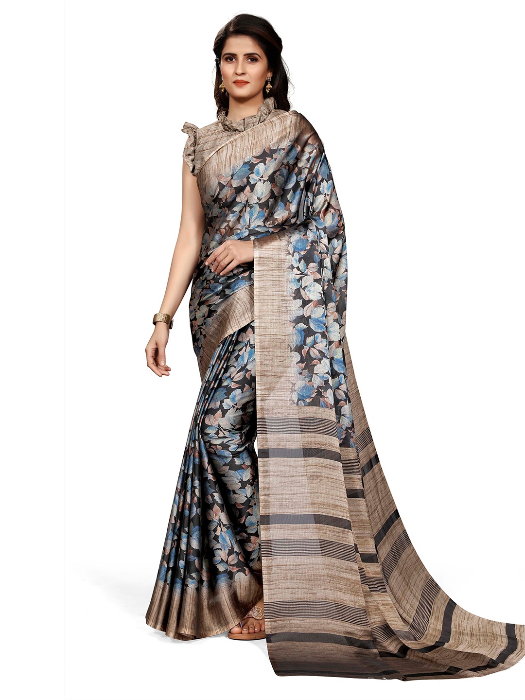 

KALINI Blue & Beige Floral Bagh Saree