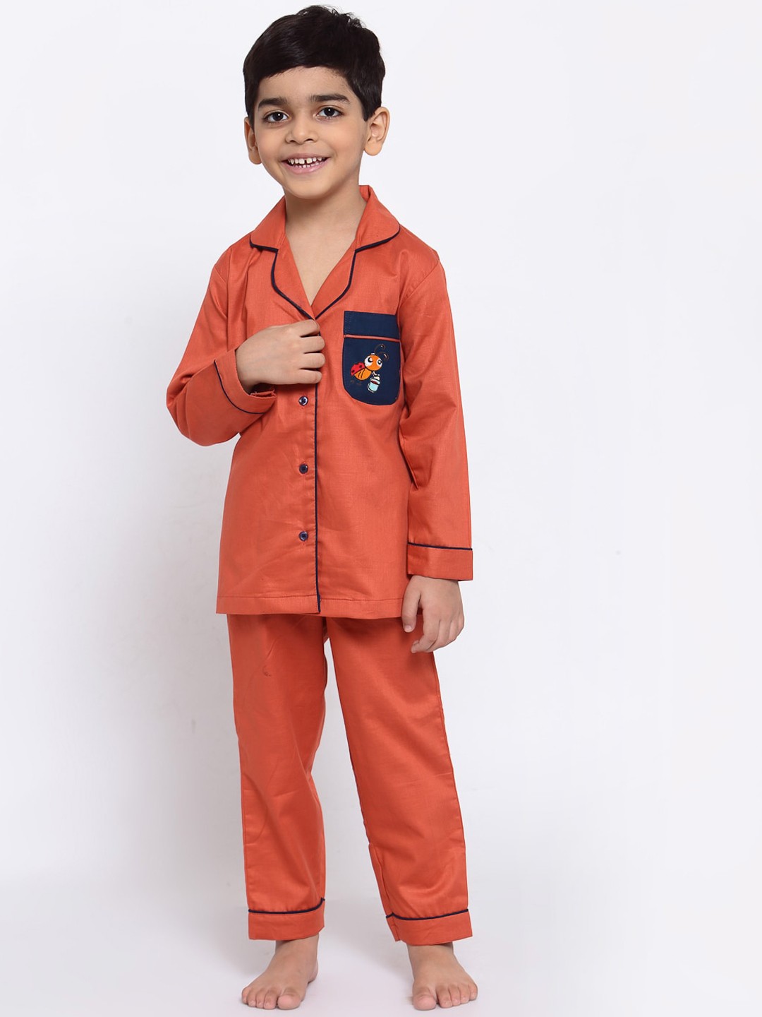 

MAXENCE Boys Orange & Navy Blue Night suit