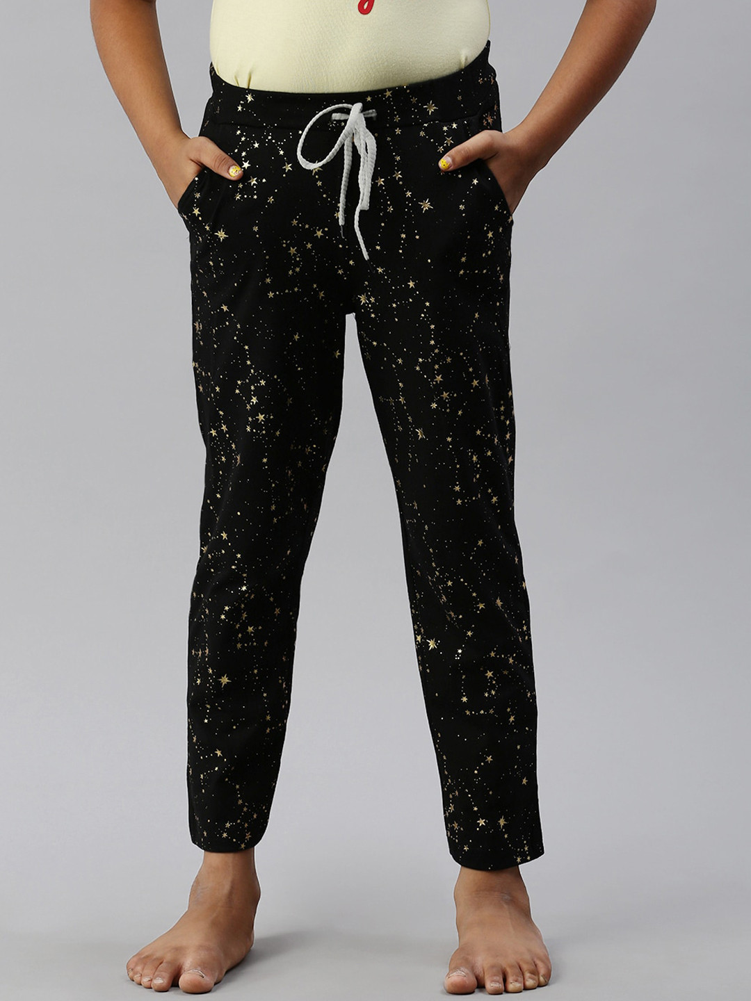 

Kryptic Girls Black & Gold-Colored Printed Pure Cotton Lounge Pants