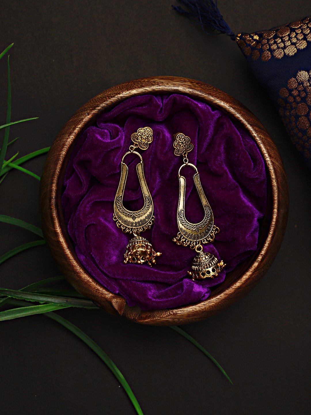 

Mali Fionna Gold-Toned Dome Shaped Drop Earrings