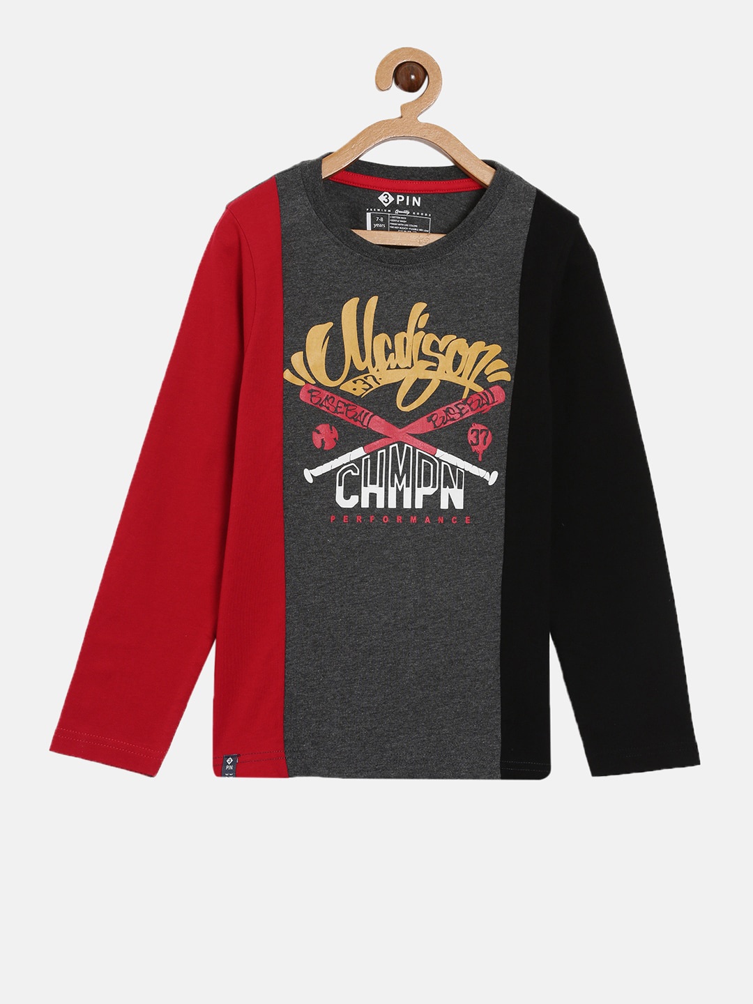 3PIN Boys Multicoloured Colourblocked Applique T-shirt, Multi