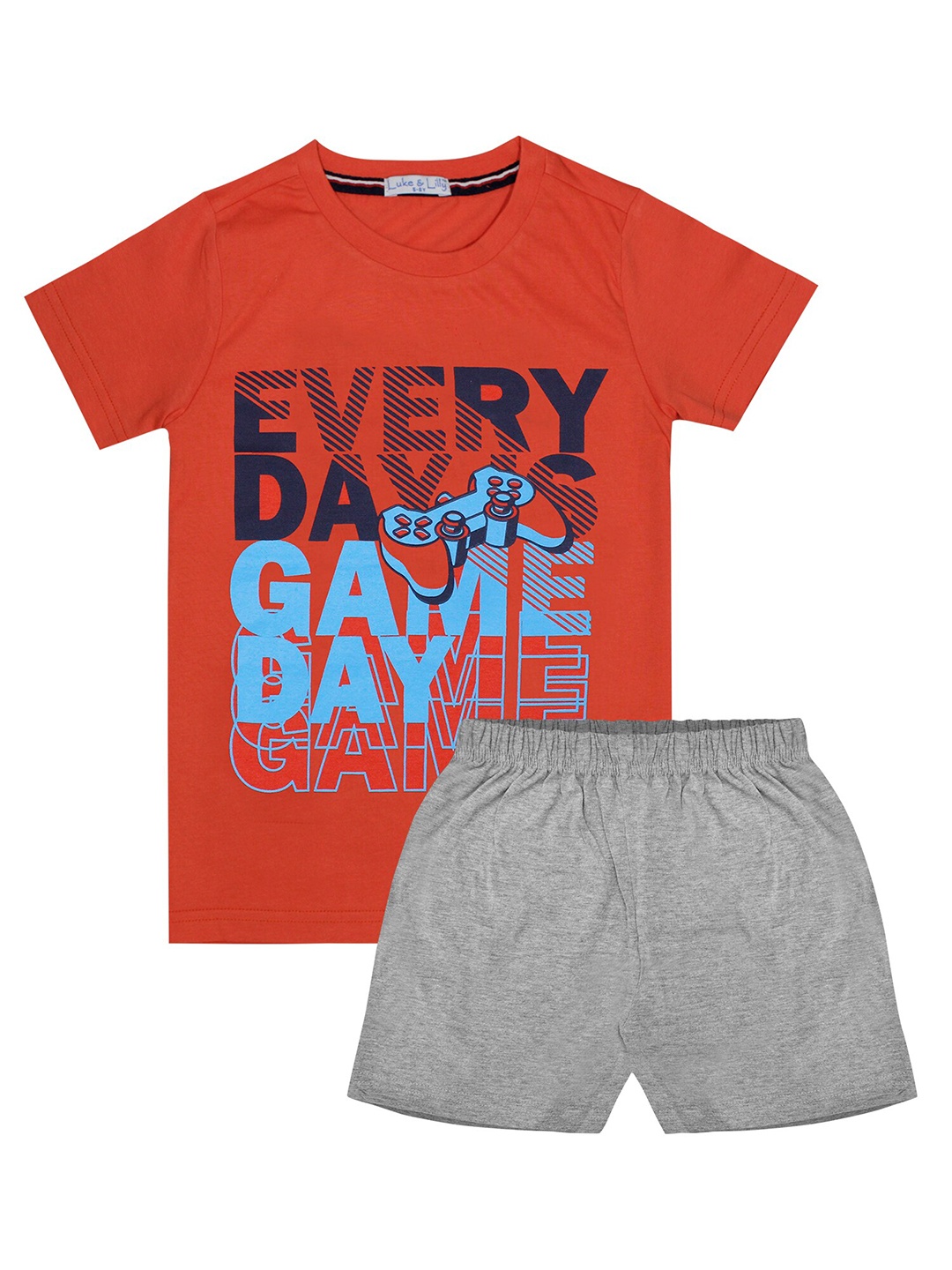 Luke & Lilly Boys Red & Grey Printed Cotton T-shirt with Shorts