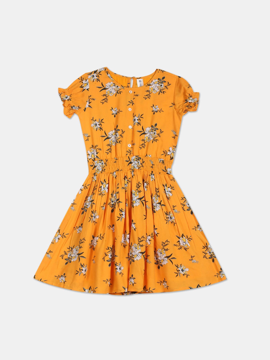 

Cherokee Mustard Yellow & Off White Floral Dress