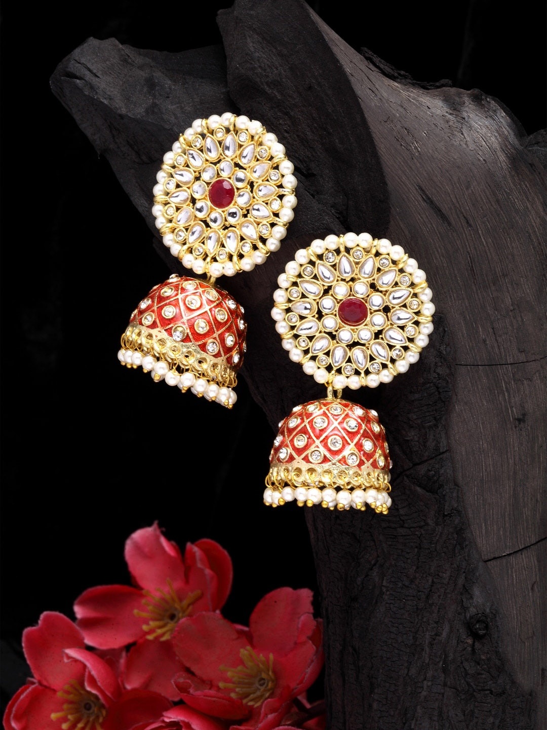 

Moedbuille Red Contemporary Jhumkas Earrings