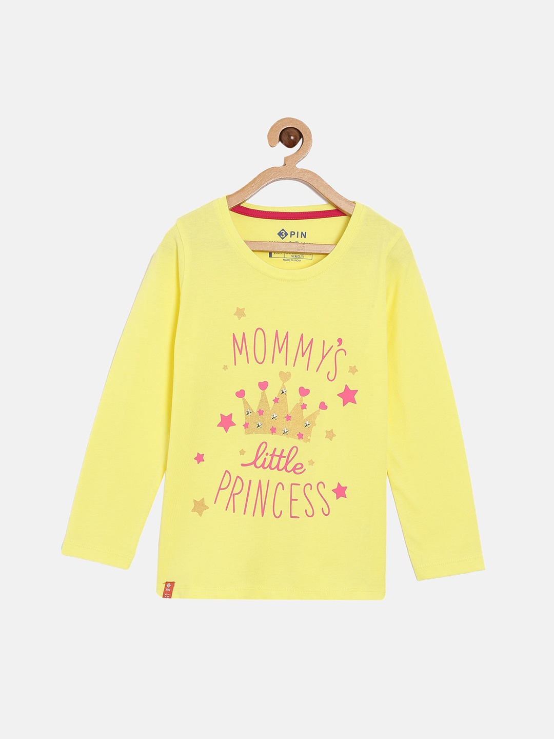 

3PIN Girls Yellow Typography Printed T-shirt
