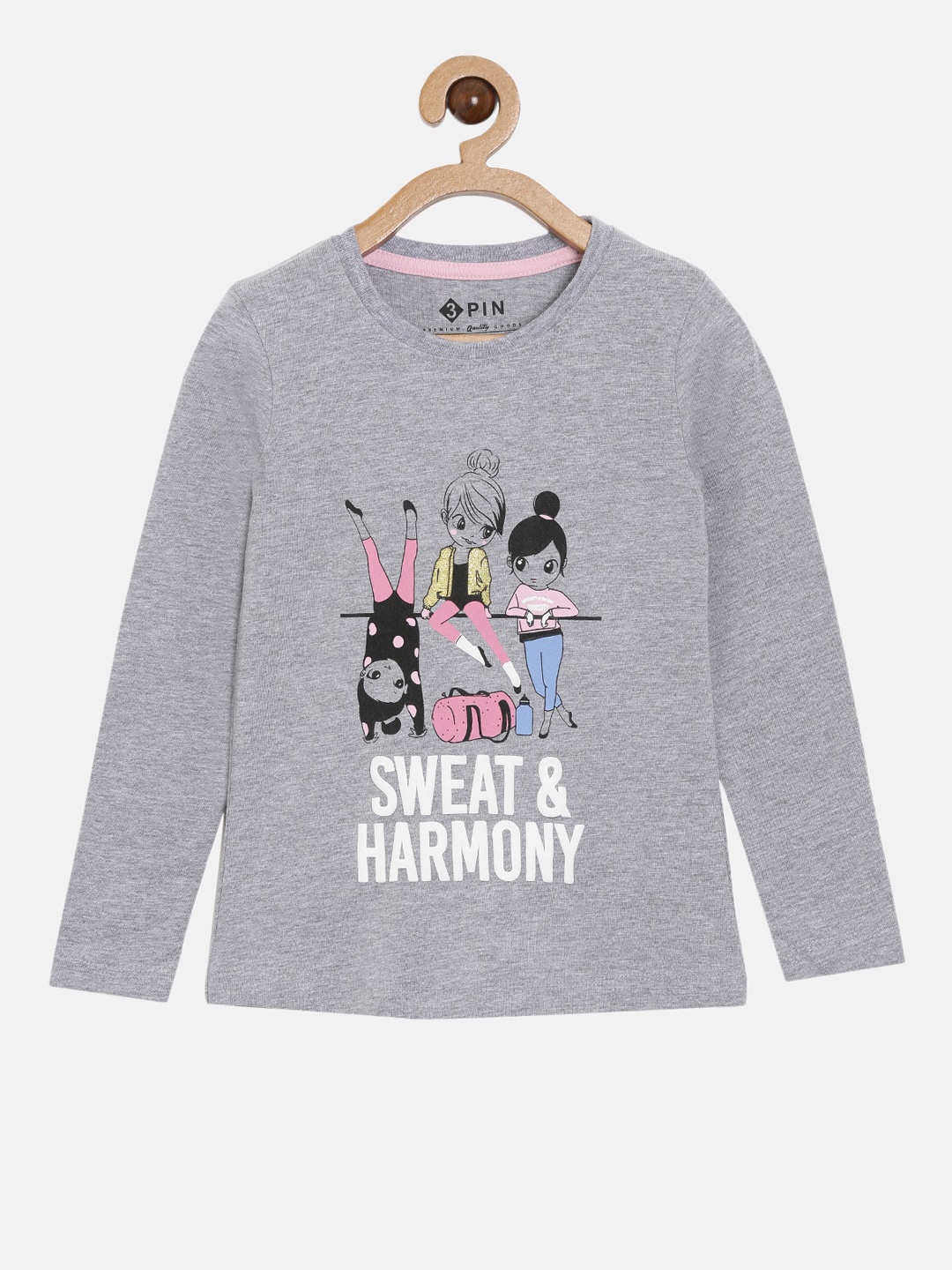 

3PIN Girls Grey & Off White Typography Printed T-shirt