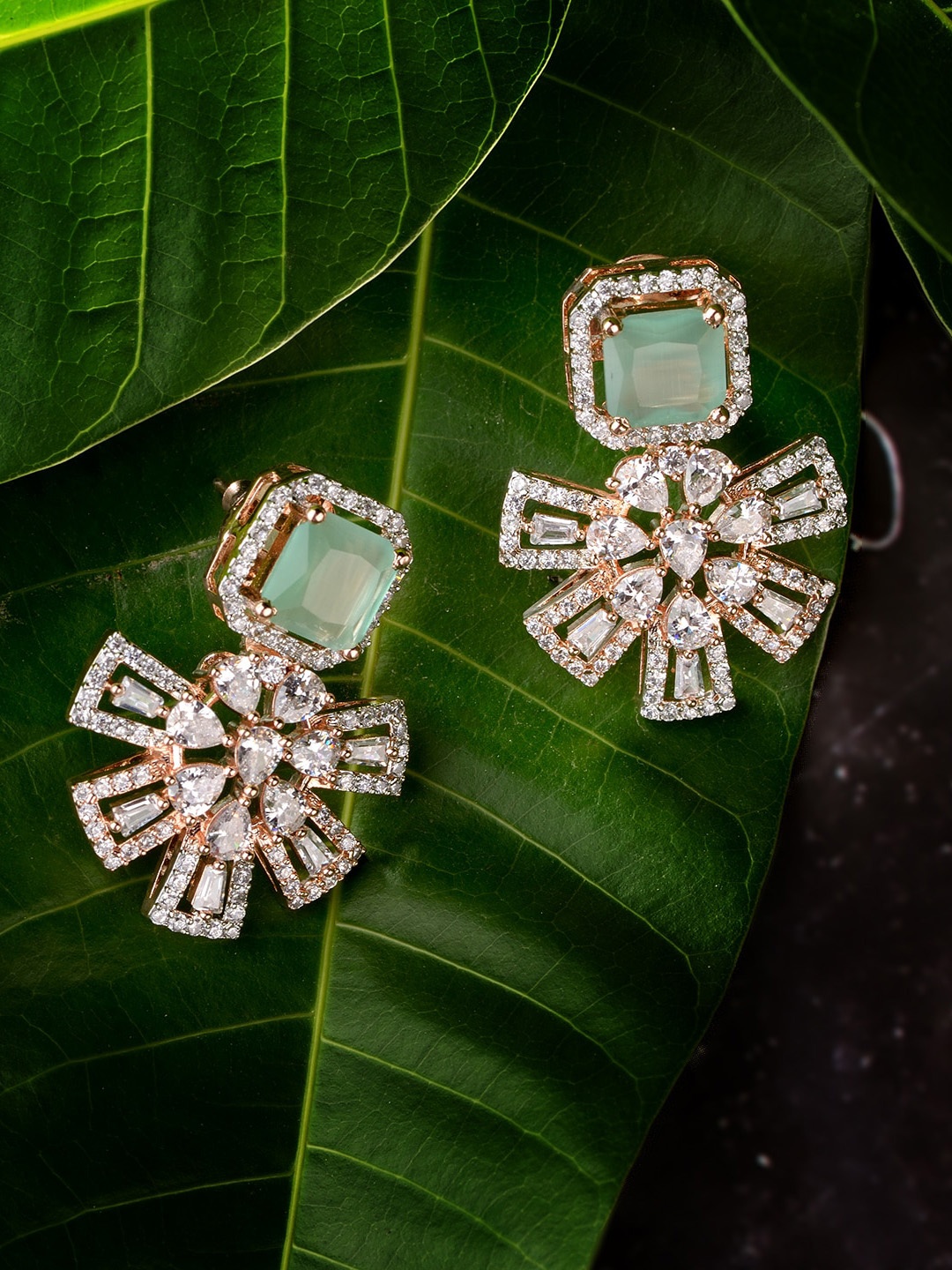 

Saraf RS Jewellery Sea Green & White Floral Drop Earrings