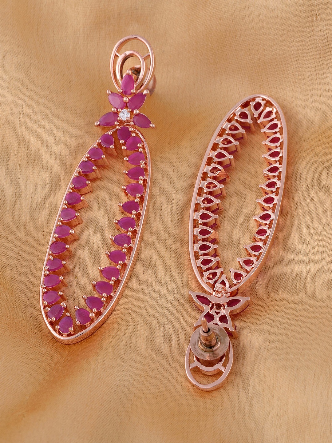 

Saraf RS Jewellery Rose Gold-Plated & Magenta Contemporary Drop Earrings