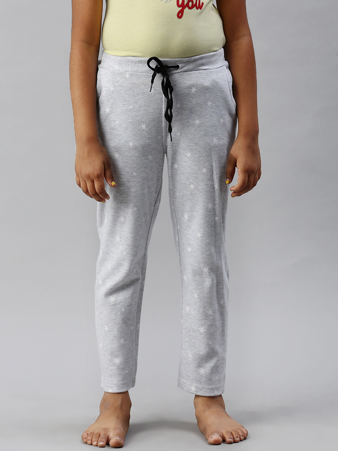 

Kryptic Girls Grey Melange & White Printed Pure Cotton Lounge Pants