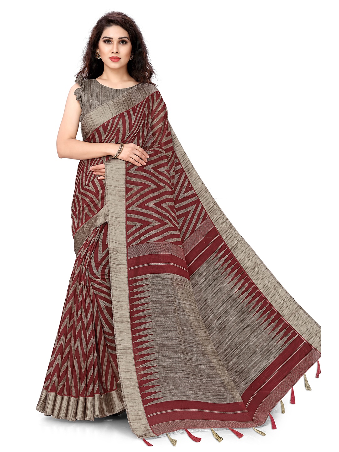 

KALINI Maroon & Beige Leheriya Saree