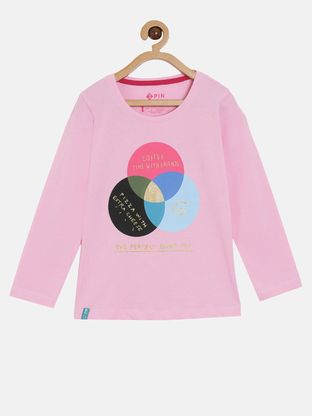 

3PIN Girls Pink & Blue Typography Printed T-shirt