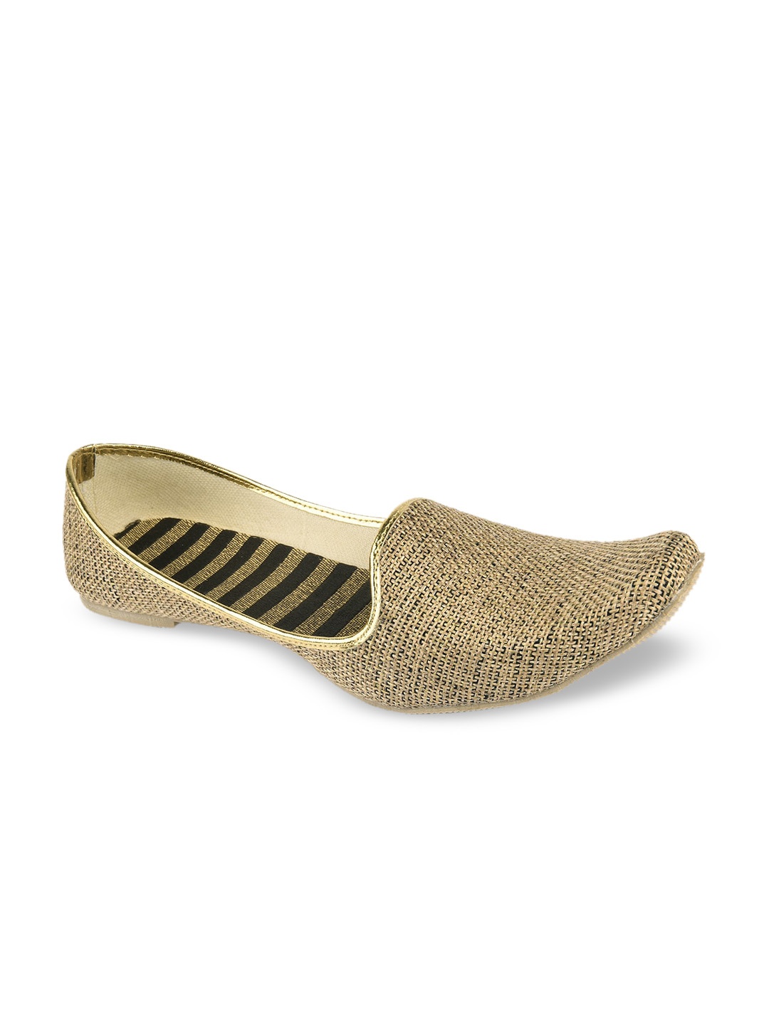 

DESI COLOUR Men Gold-Toned Jute Woven Designed Mojaris