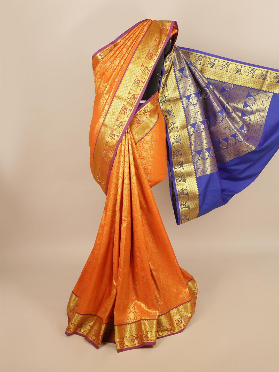

Pothys Orange & Blue Woven Design Silk Blend Saree