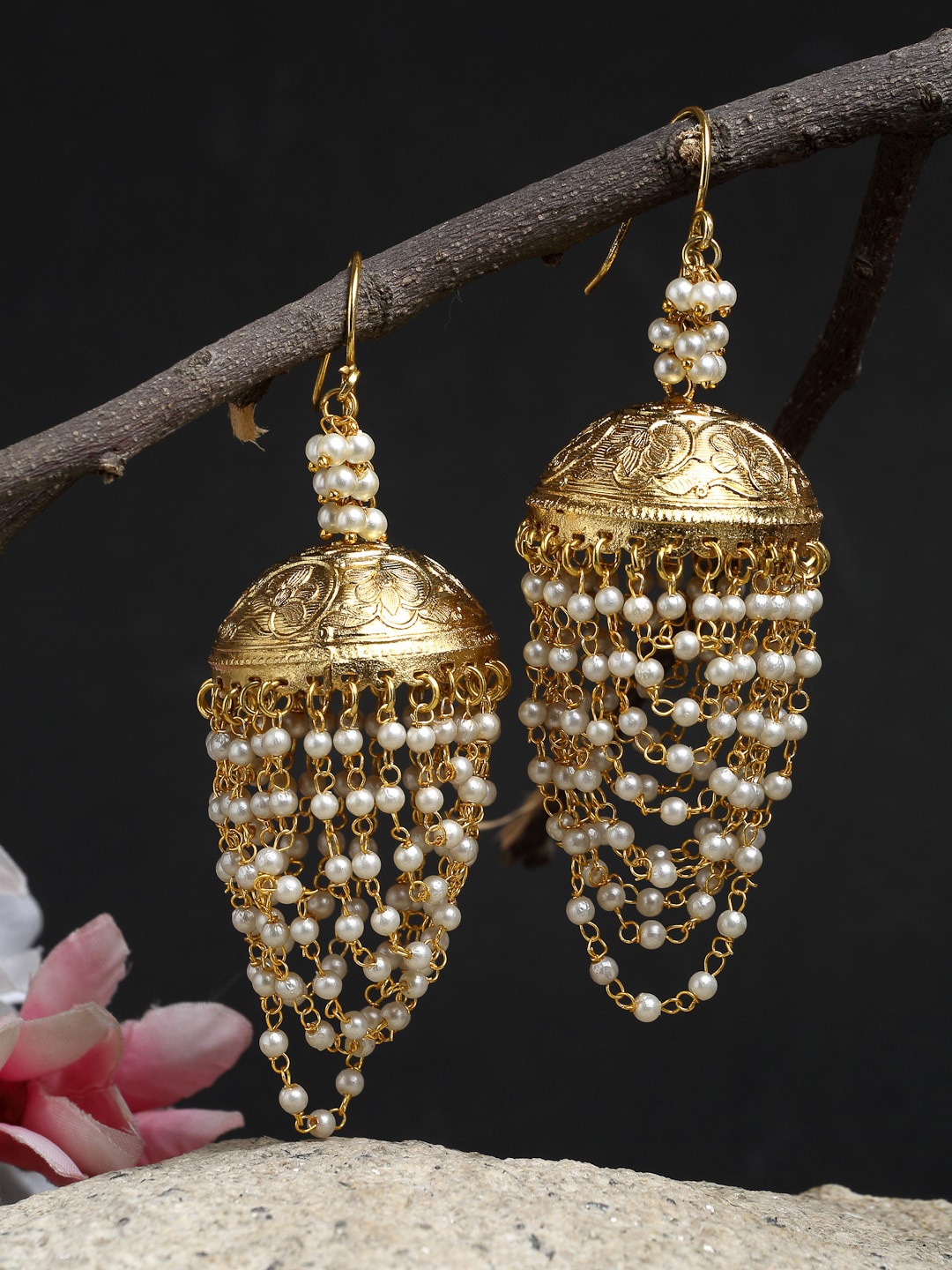 

Ruby Raang Gold-Plated Contemporary Jhumkas