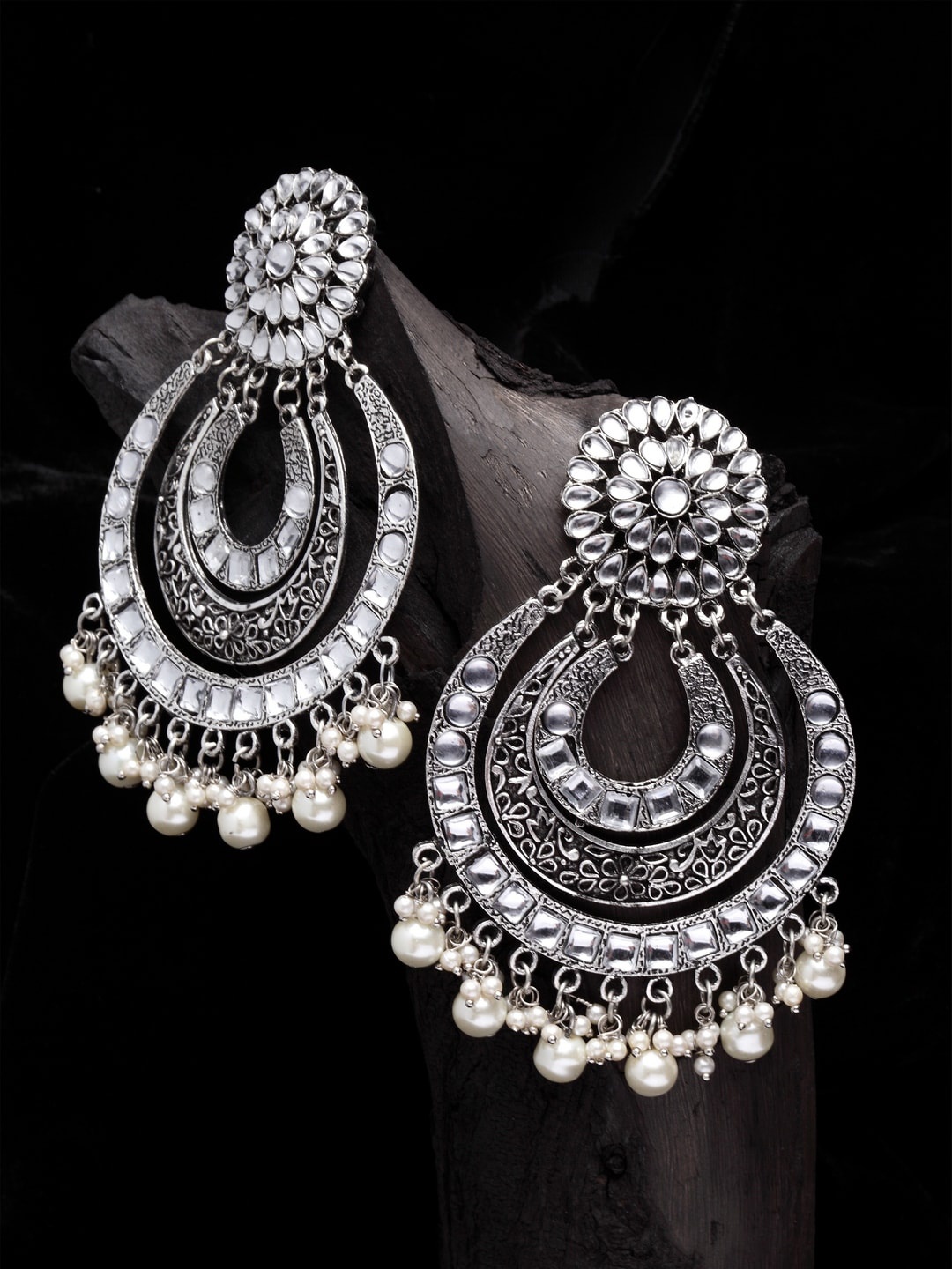

Moedbuille Silver-Plated Handcrafted Contemporary Chandbalis Earrings